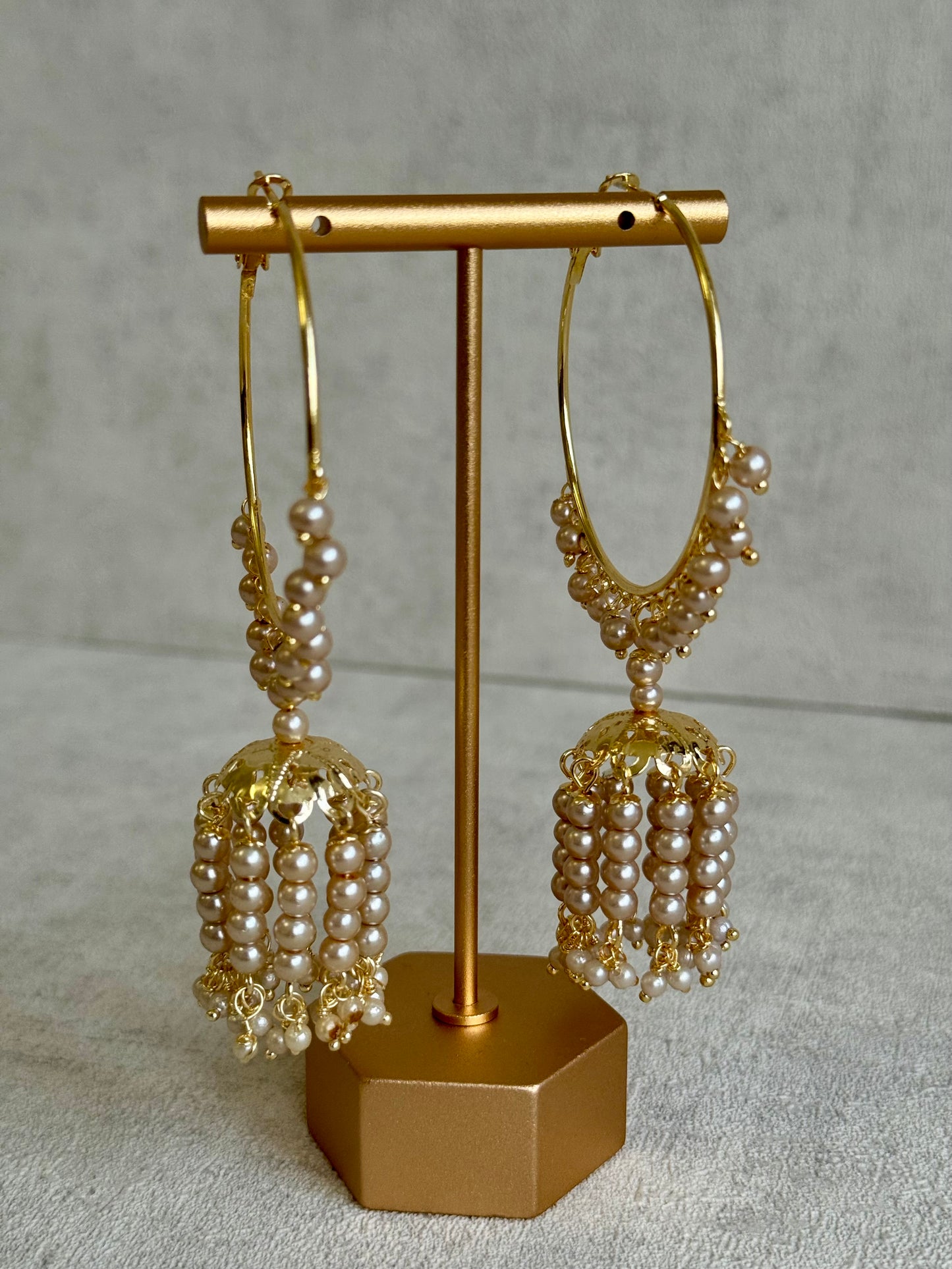 Ayura Designs Nimya Balis – Pearl Hoop Earrings with Dome Jhumki Drops