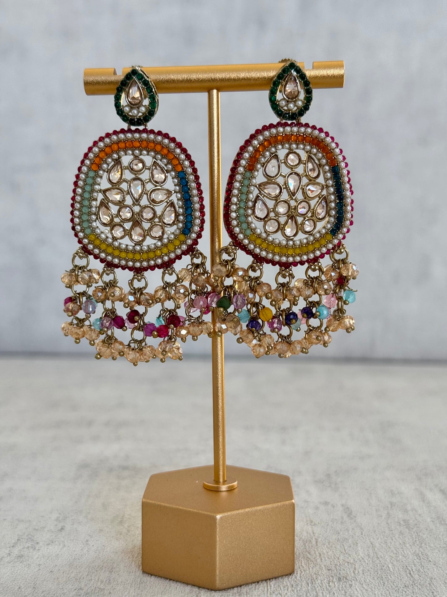 Ayura Designs Geela Earrings – Multicolored Kundan & Pearl Statement Earrings