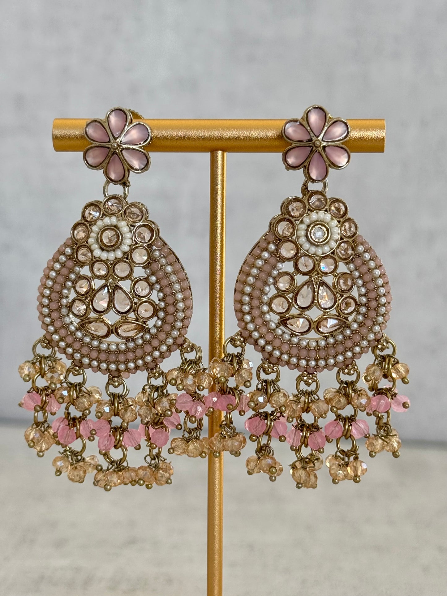 Ayura Designs Geela Earrings – Blush Pink Kundan & Pearl Statement Earrings