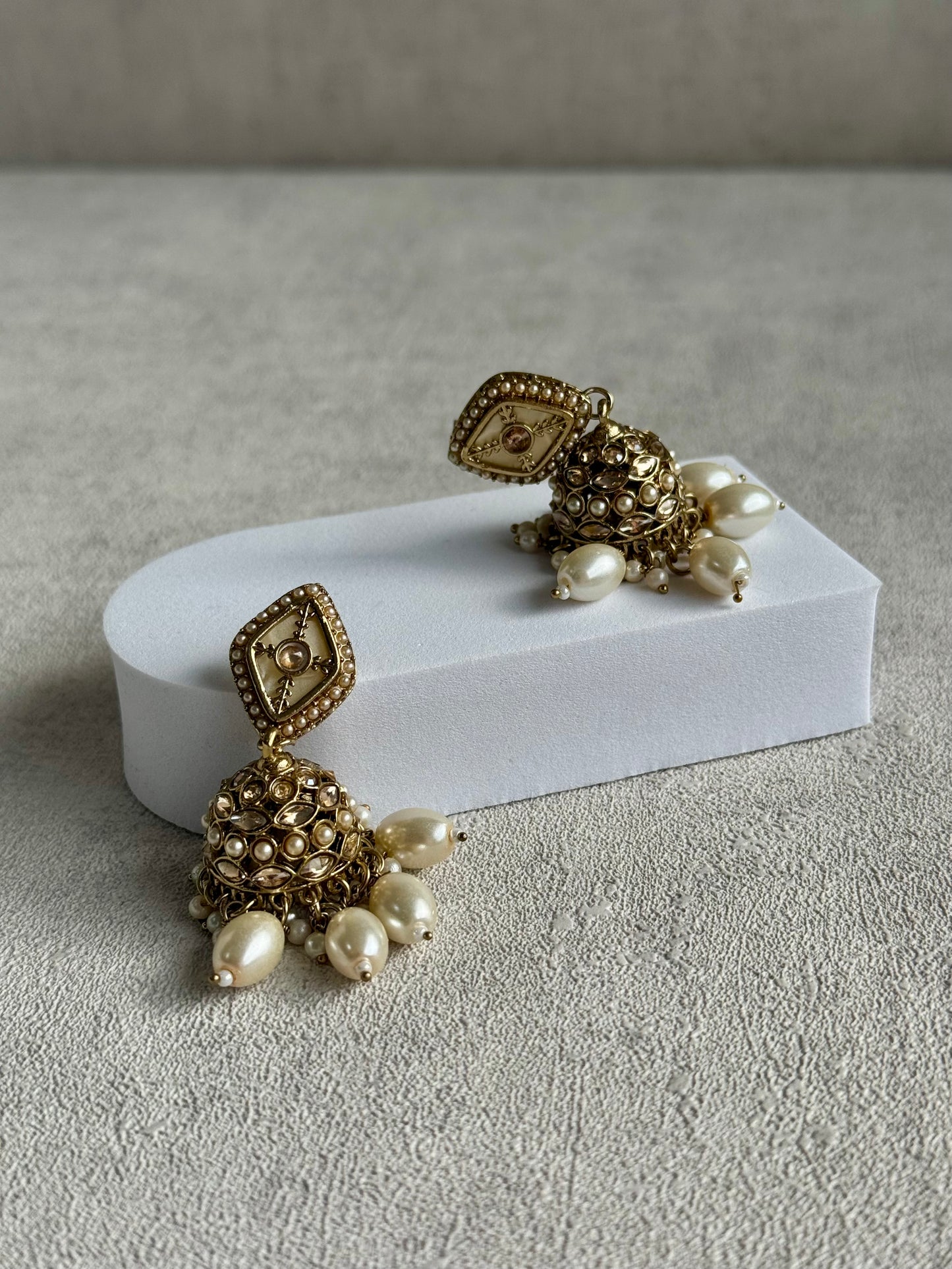 Ayura Designs Ariana Choker Set with Jhumkis – Kundan & Pearl in Antique Gold