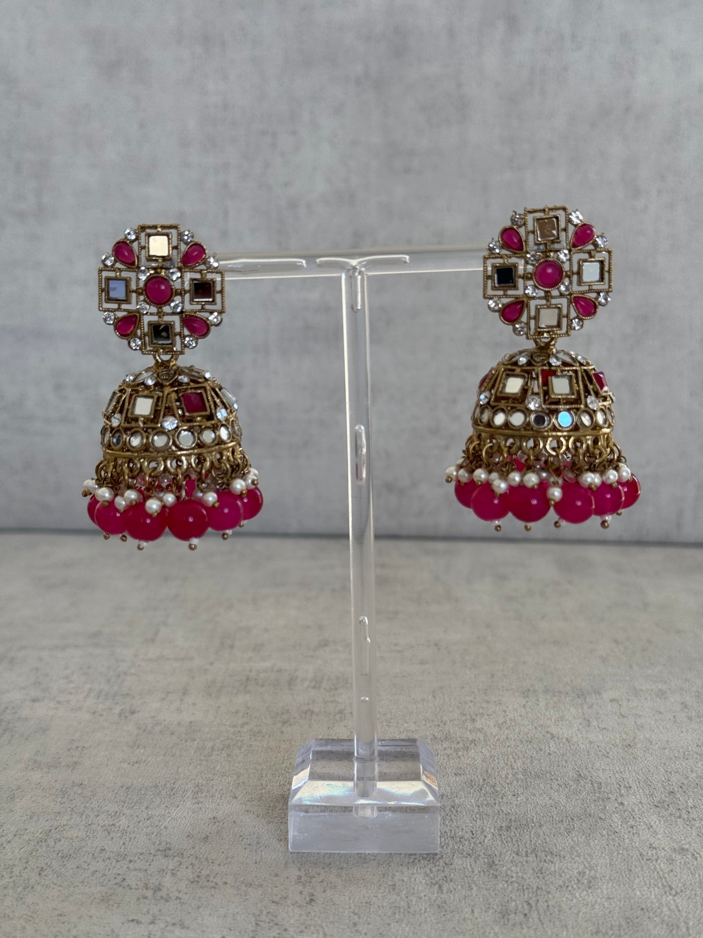 Ayura Designs Heer Tikka Set with Jhumkis – Pink, Mirror & Polki Stonework