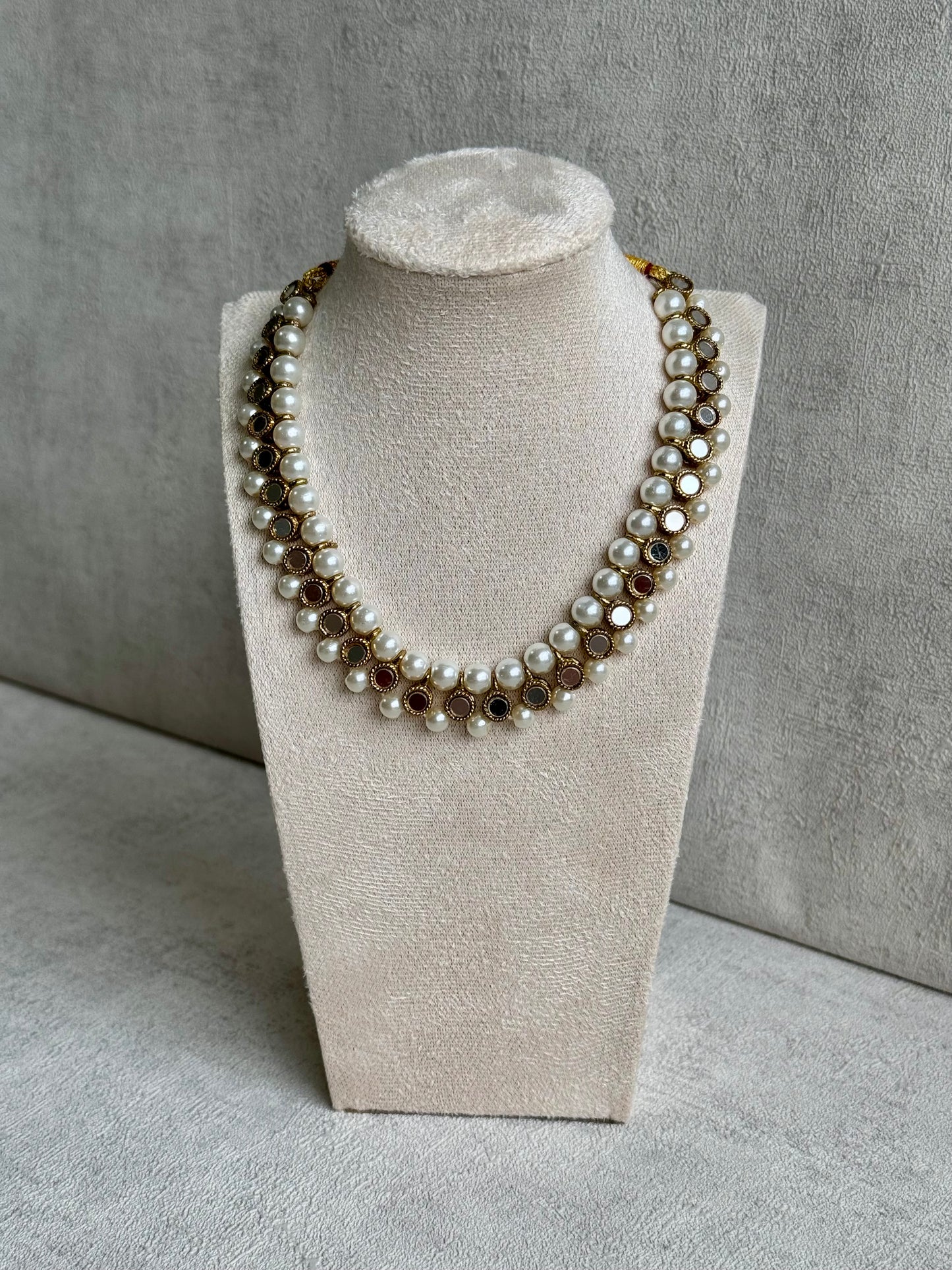 Ayura Designs Hala Set with Studs – Mixed Mirror Work & Pearls in Gold Finish