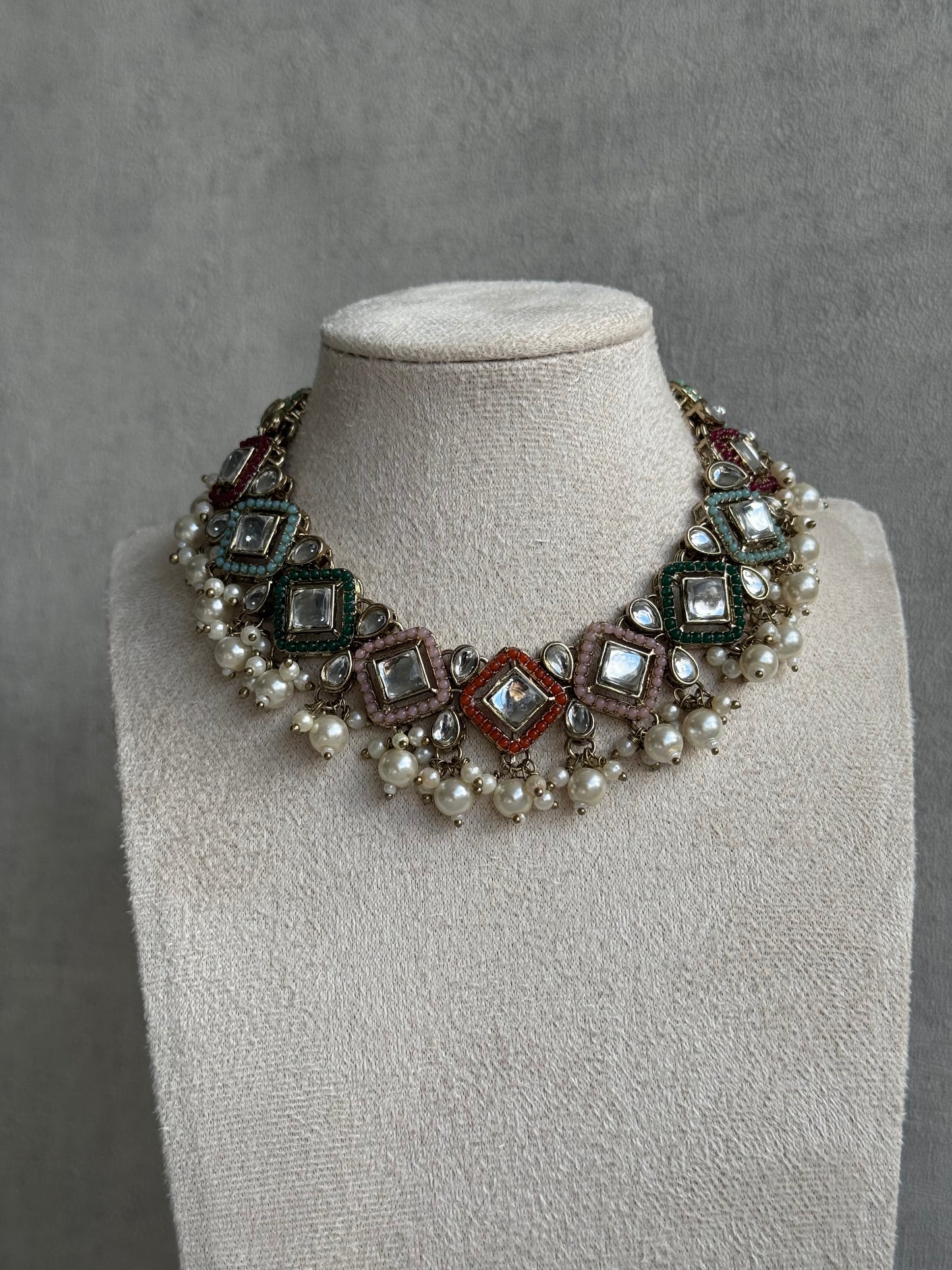 Ayura Designs Talia Set with Earrings & Tikka – Multicolour Enamel, Kundan & Pearls