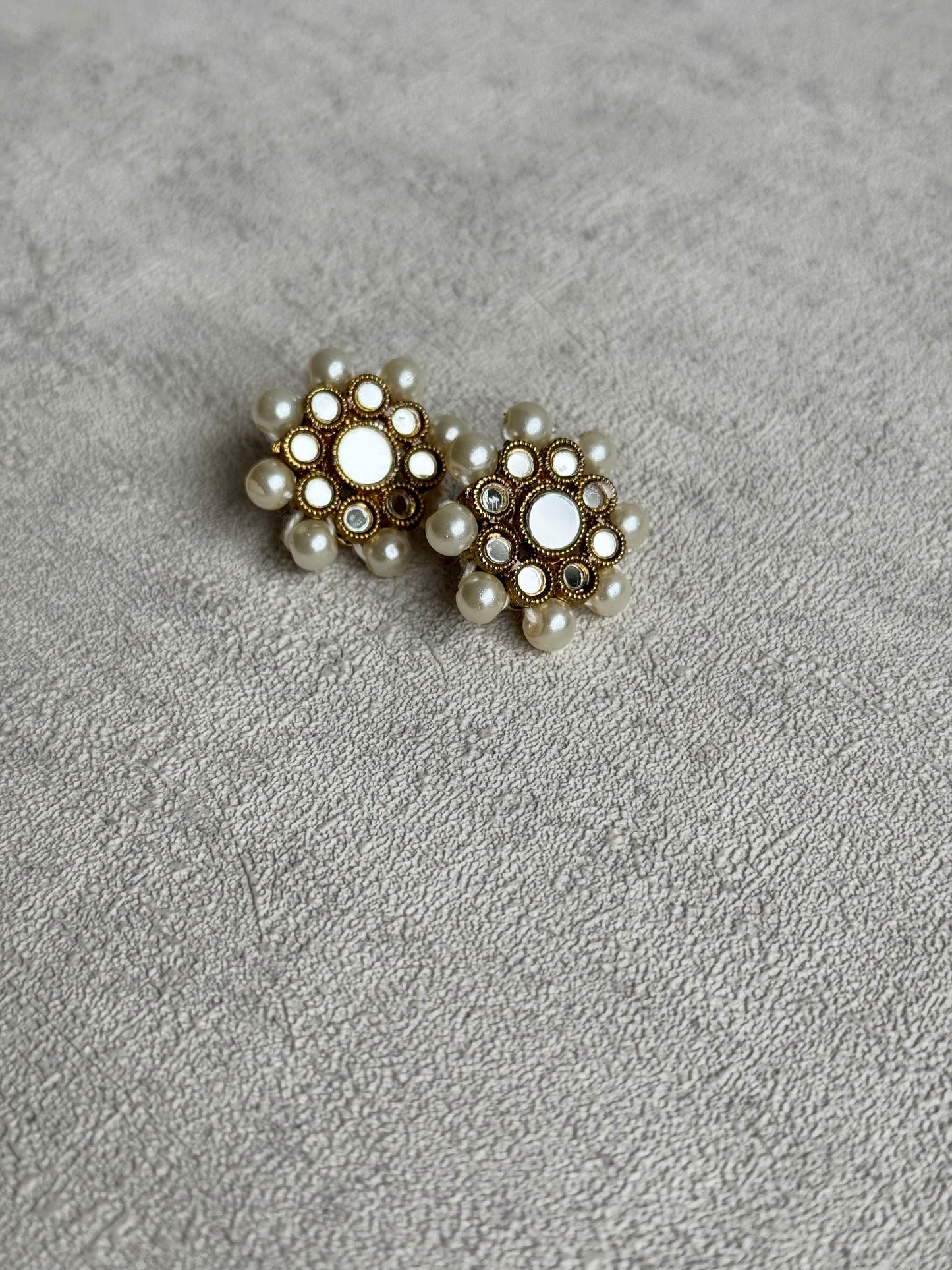 Ayura Designs Hala Set with Studs – Mixed Mirror Work & Pearls in Gold Finish