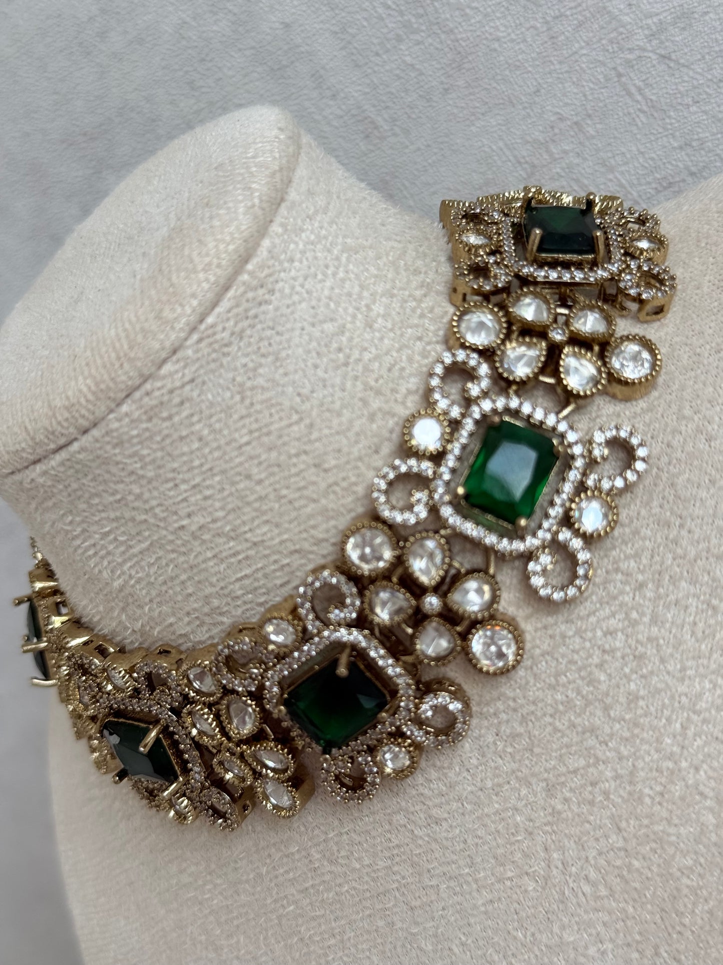 Ayura Designs Celine Set with Earrings – Moissanite Emerald Green Statement Set