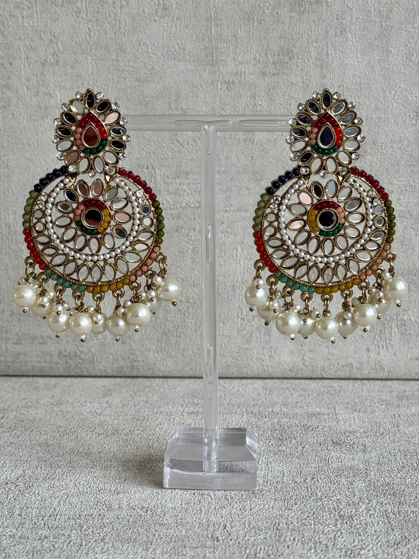 Ayura Designs Dilkash Tikka Set with Earrings – Multicolour Meenakari, Kundan, Mirror Work & Pearls