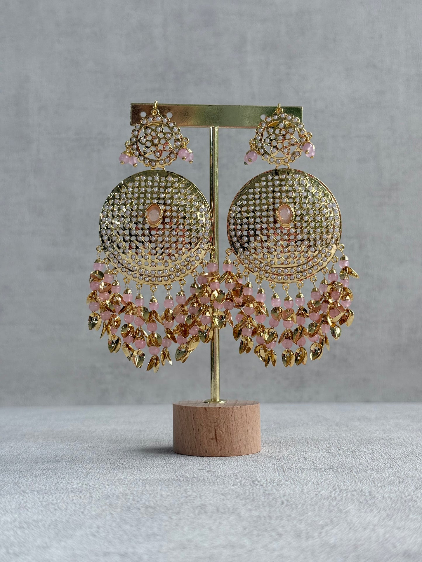 Ayura Designs Seerat Earrings – Blush Pink Gold Pippal Patti Design with Pearls