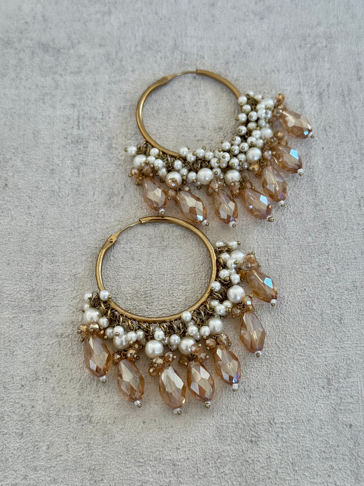 Ayura Designs Jhanak Balis – Champagne Crystal & Pearl Hoops