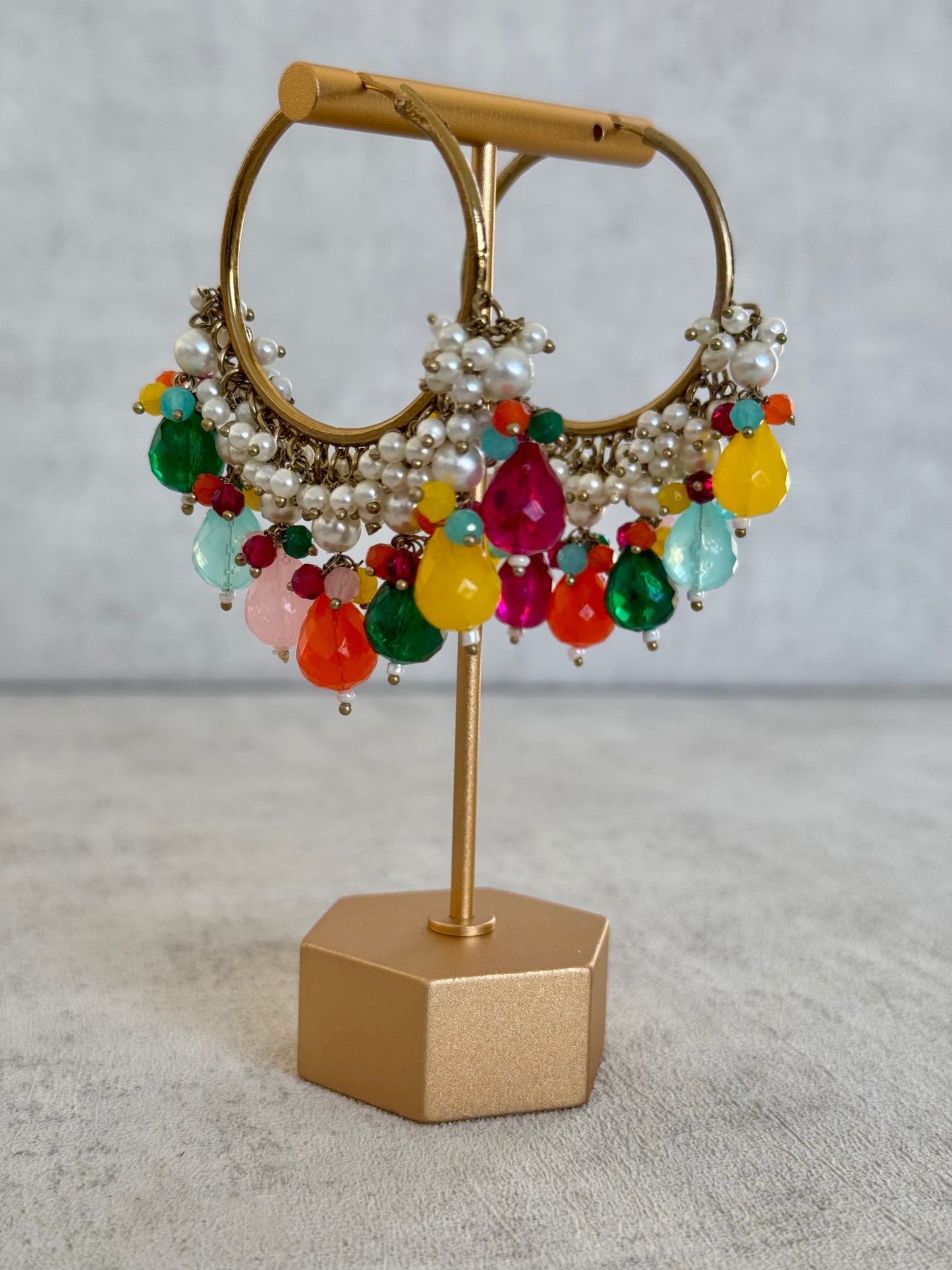 Ayura Designs Jhanak Balis – Champagne Crystal & Pearl Hoops
