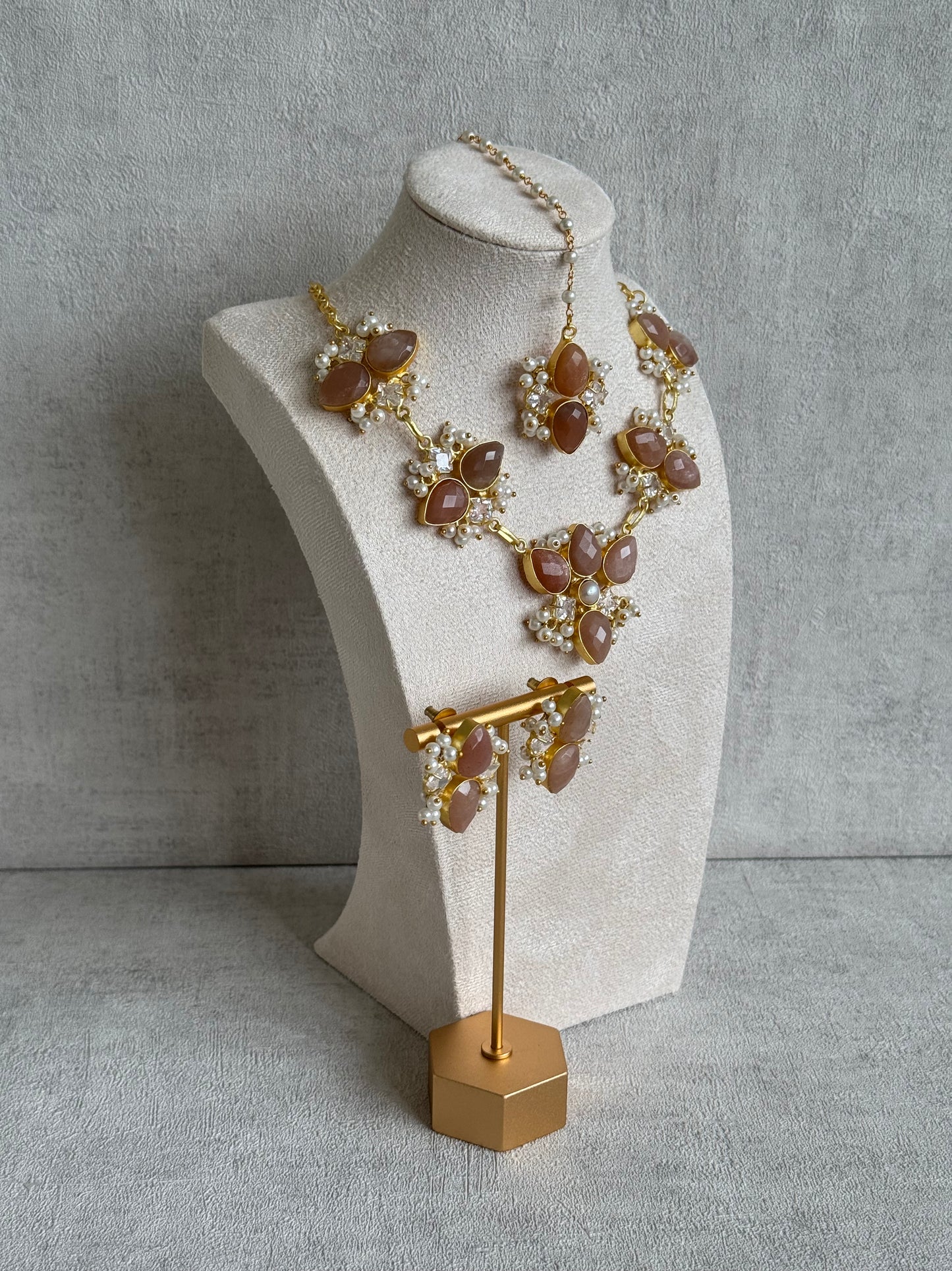Ayura Designs Solara Set with Tikka & Earrings – Sunstone, Crystals & Pearls