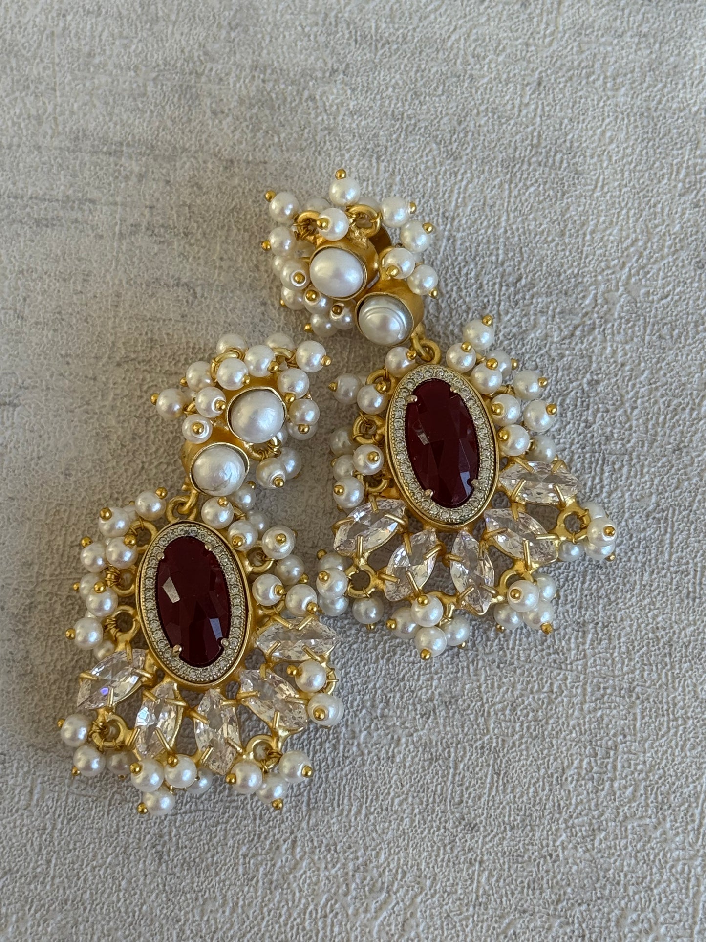 Ayura Designs Seraphina Earrings – Ruby, Pearls & Crystals