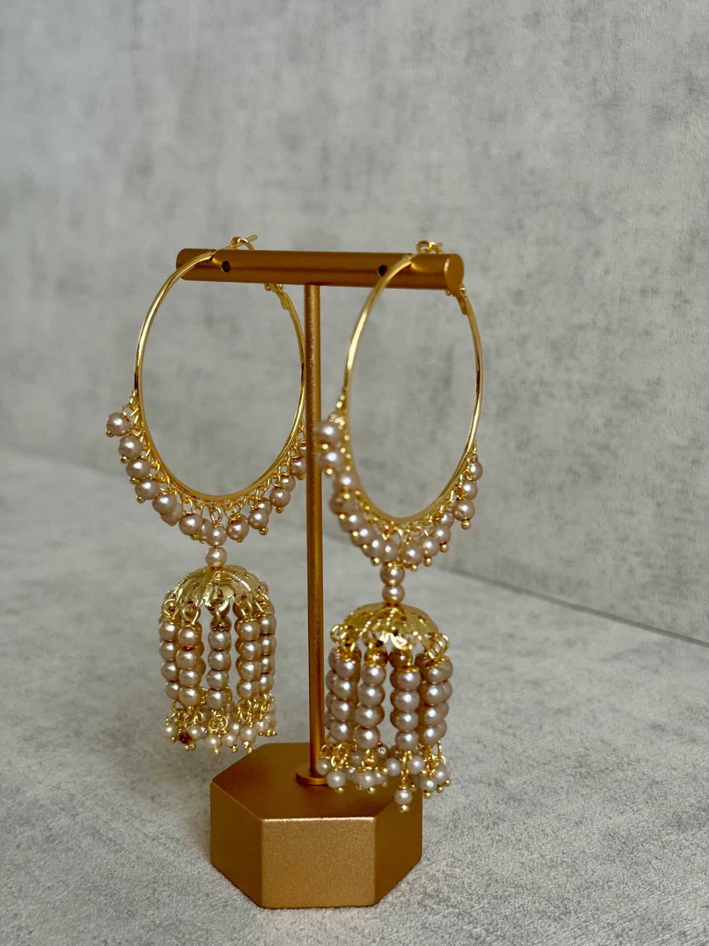Ayura Designs Nimya Balis – Pearl Hoop Earrings with Dome Jhumki Drops