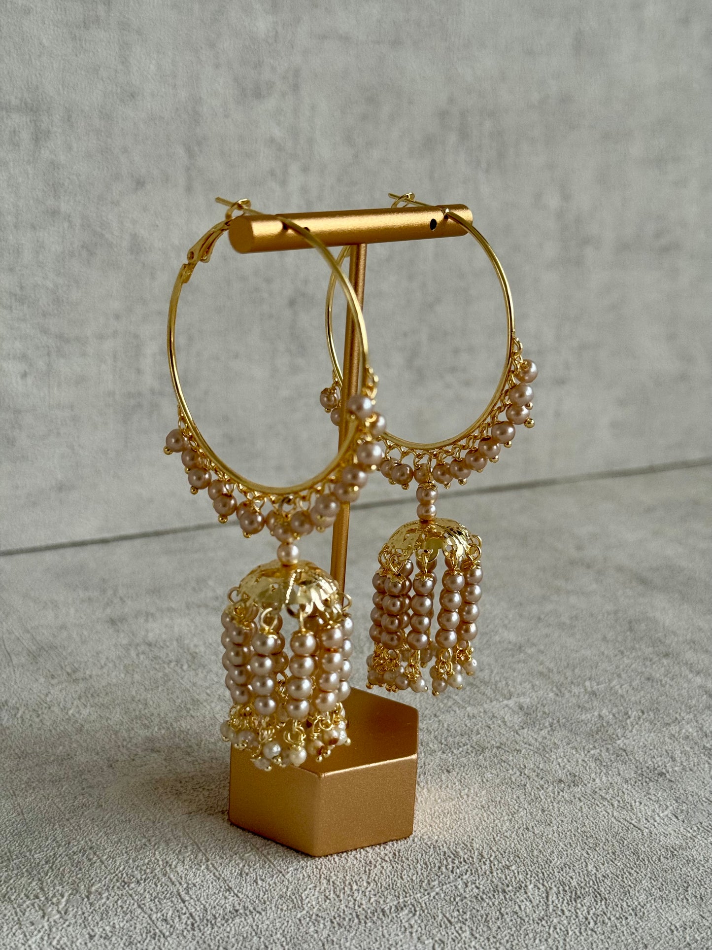 Ayura Designs Nimya Balis – Pearl Hoop Earrings with Dome Jhumki Drops