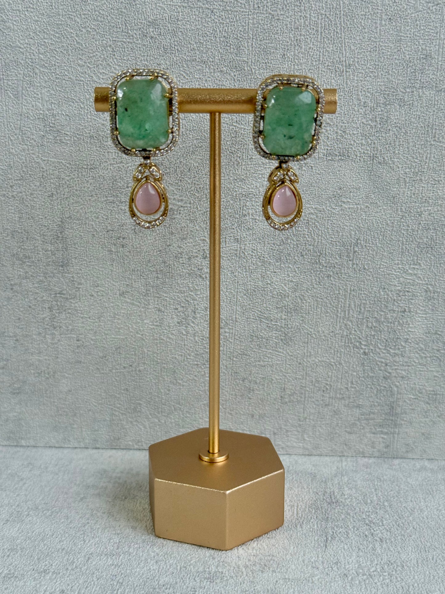 Ayura Designs Adelaide Necklace Set with Earrings – Multicolour Moissanite with Green Stone Drop Earrings