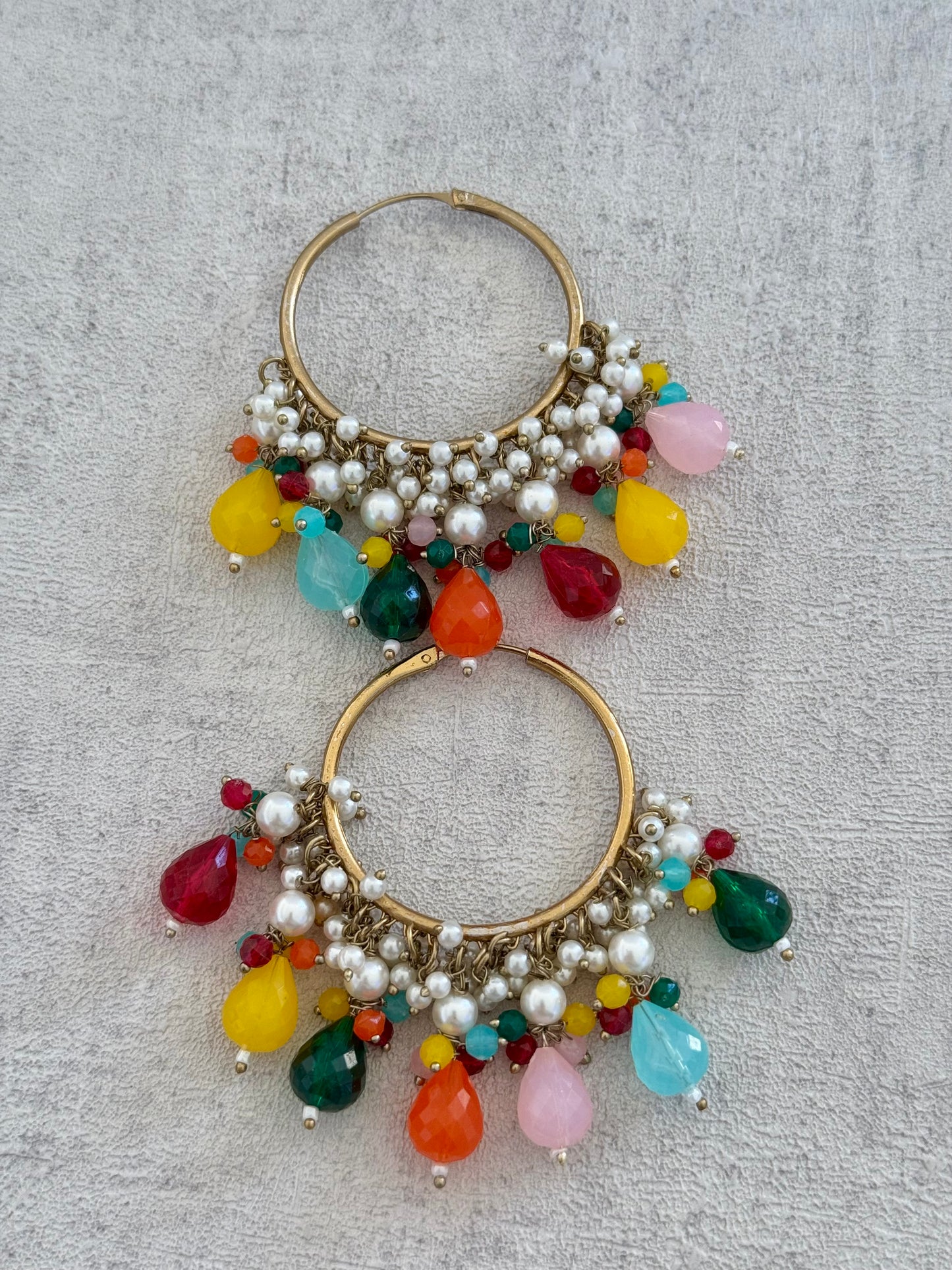 Ayura Designs Jhanak Balis – Multicolor Gemstone & Pearl Hoops