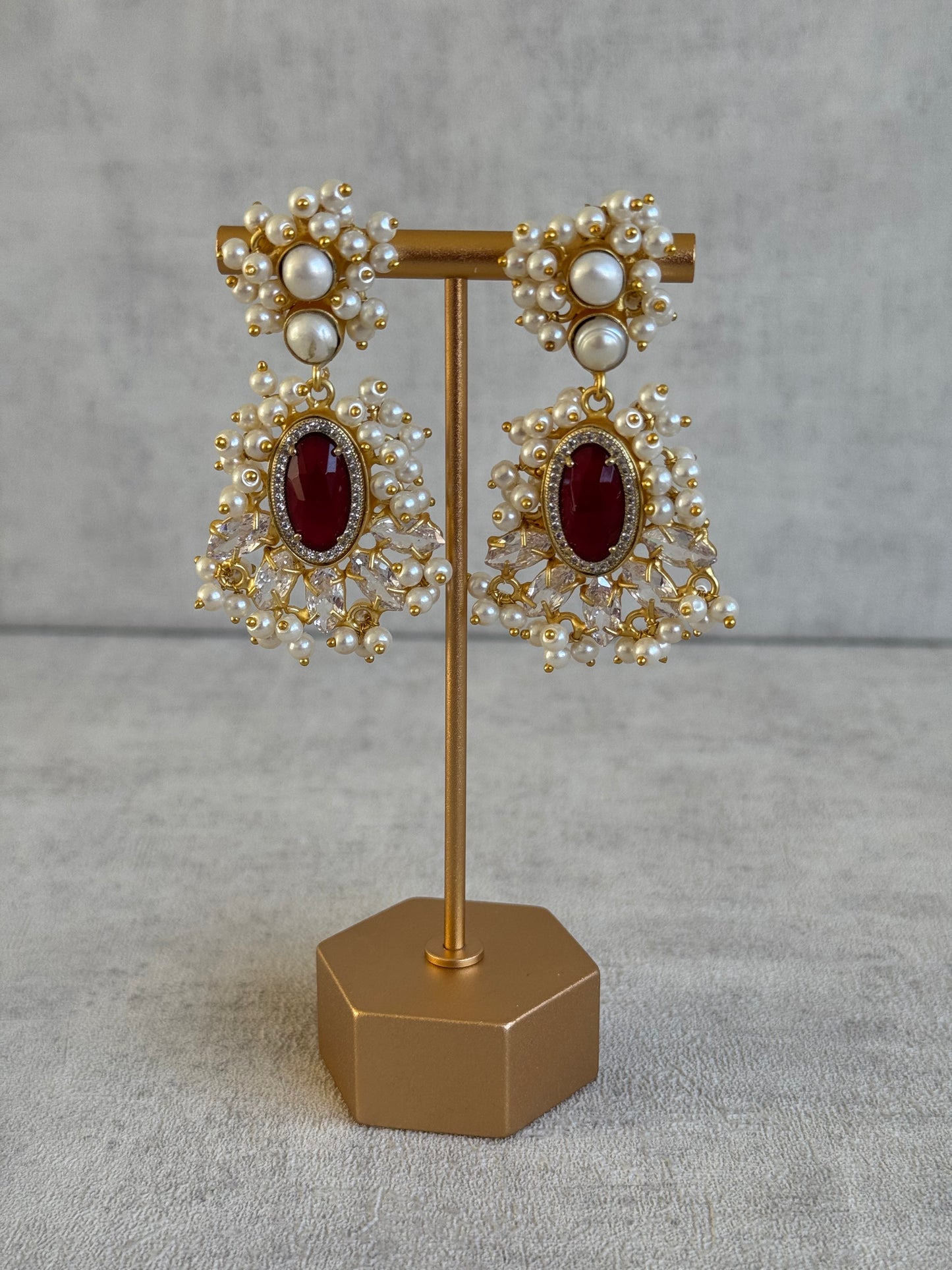 Ayura Designs Seraphina Earrings – Ruby, Pearls & Crystals