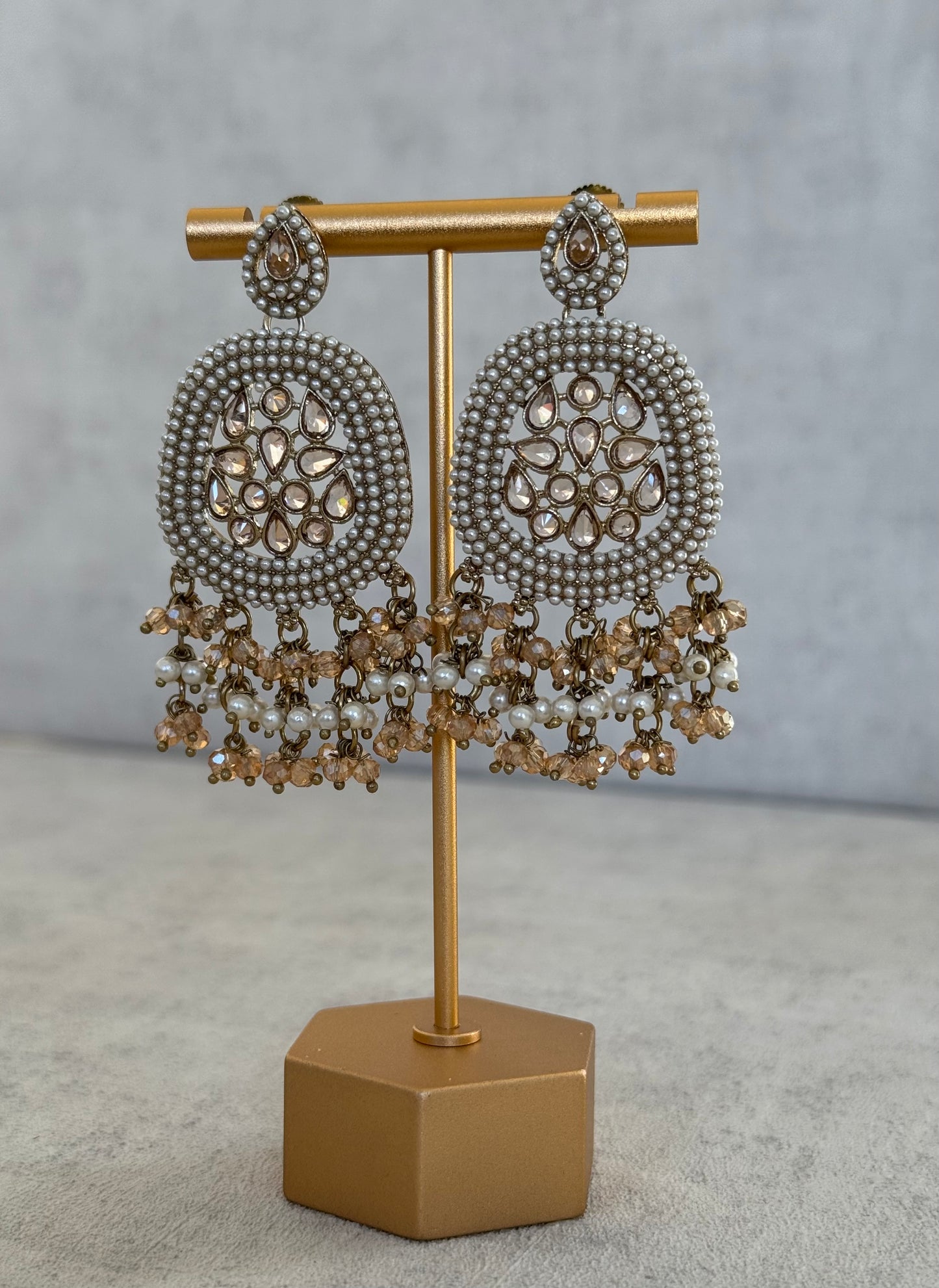 Ayura Designs Geela Earrings – Pearl & Champagne Kundan Statement Earrings