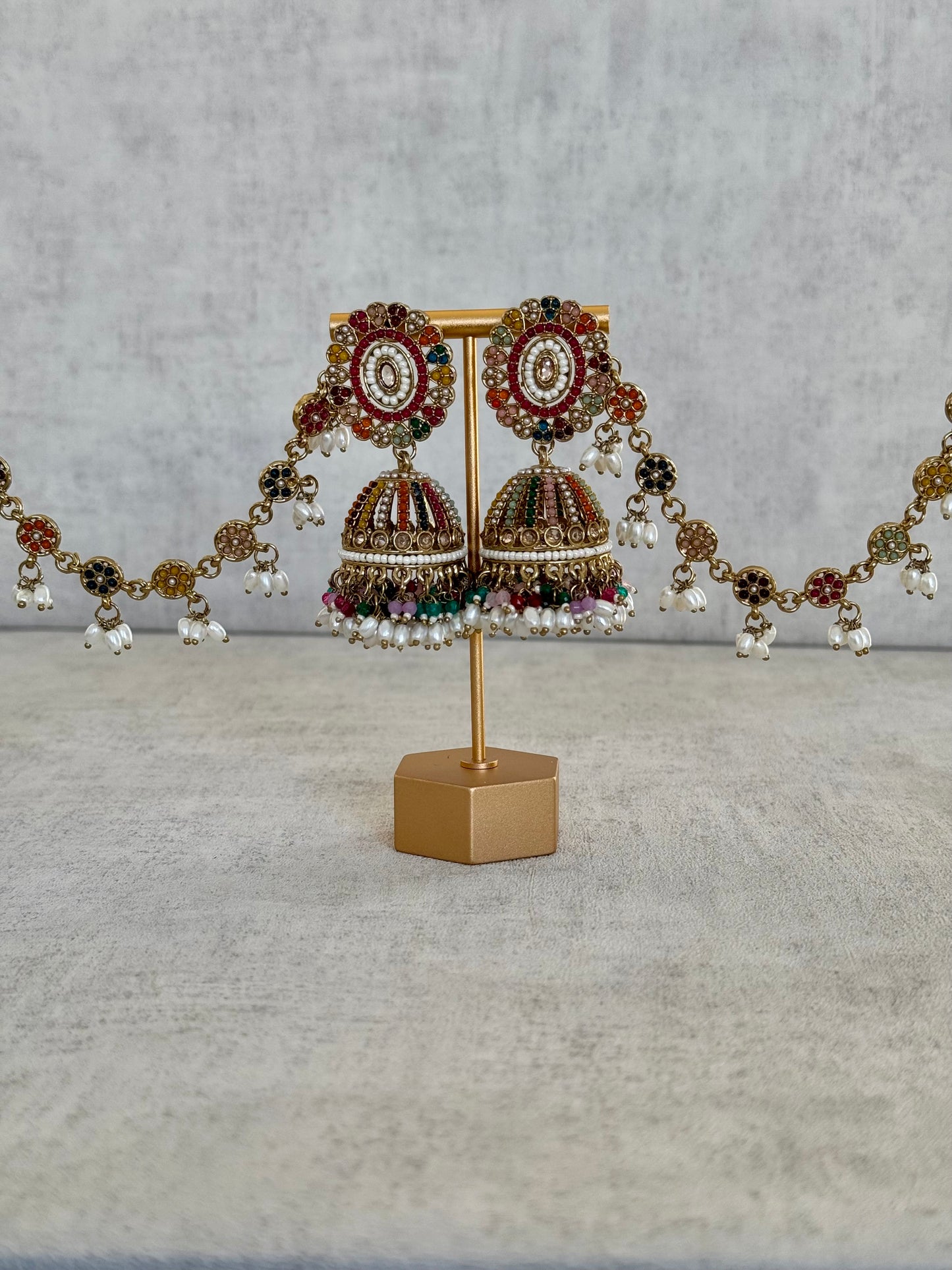 Ayura Designs Satrang Jhumkis – Kundan & Pearl with Multicolor Beaded Sahare