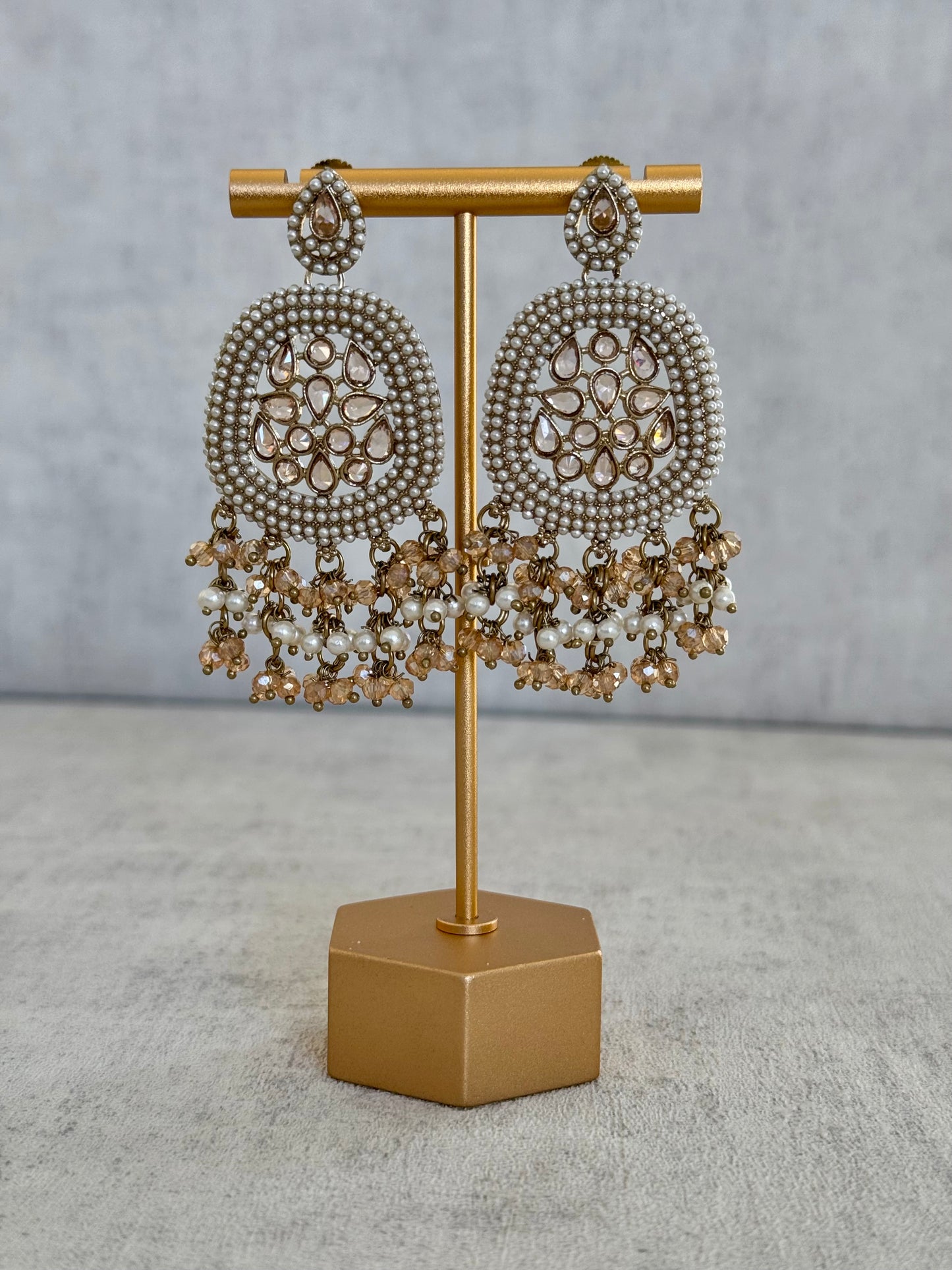 Ayura Designs Geela Earrings – Pearl & Champagne Kundan Statement Earrings