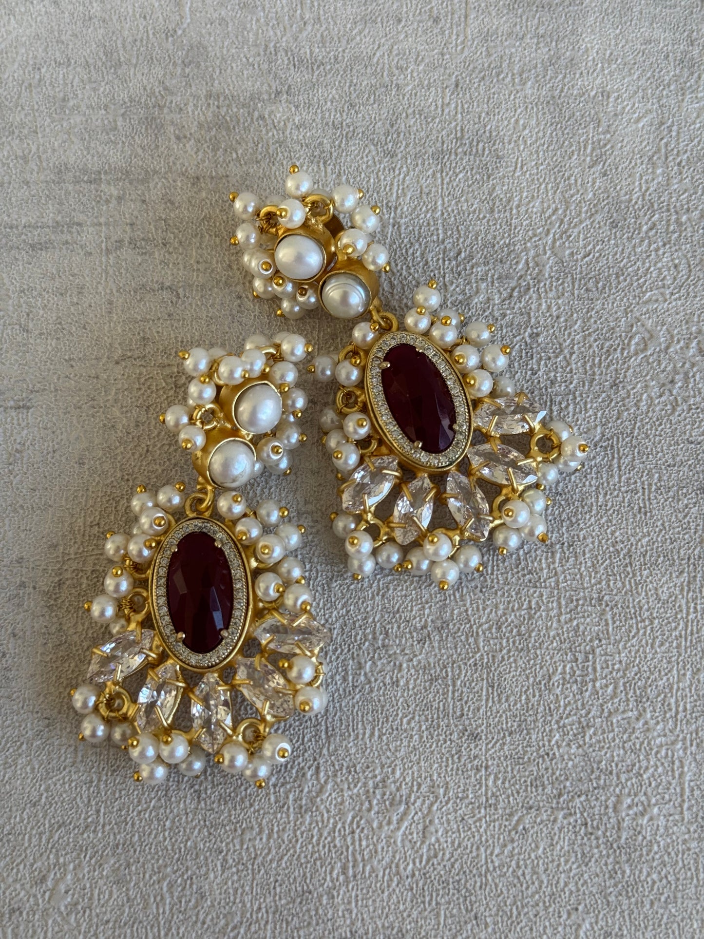 Ayura Designs Seraphina Earrings – Ruby, Pearls & Crystals