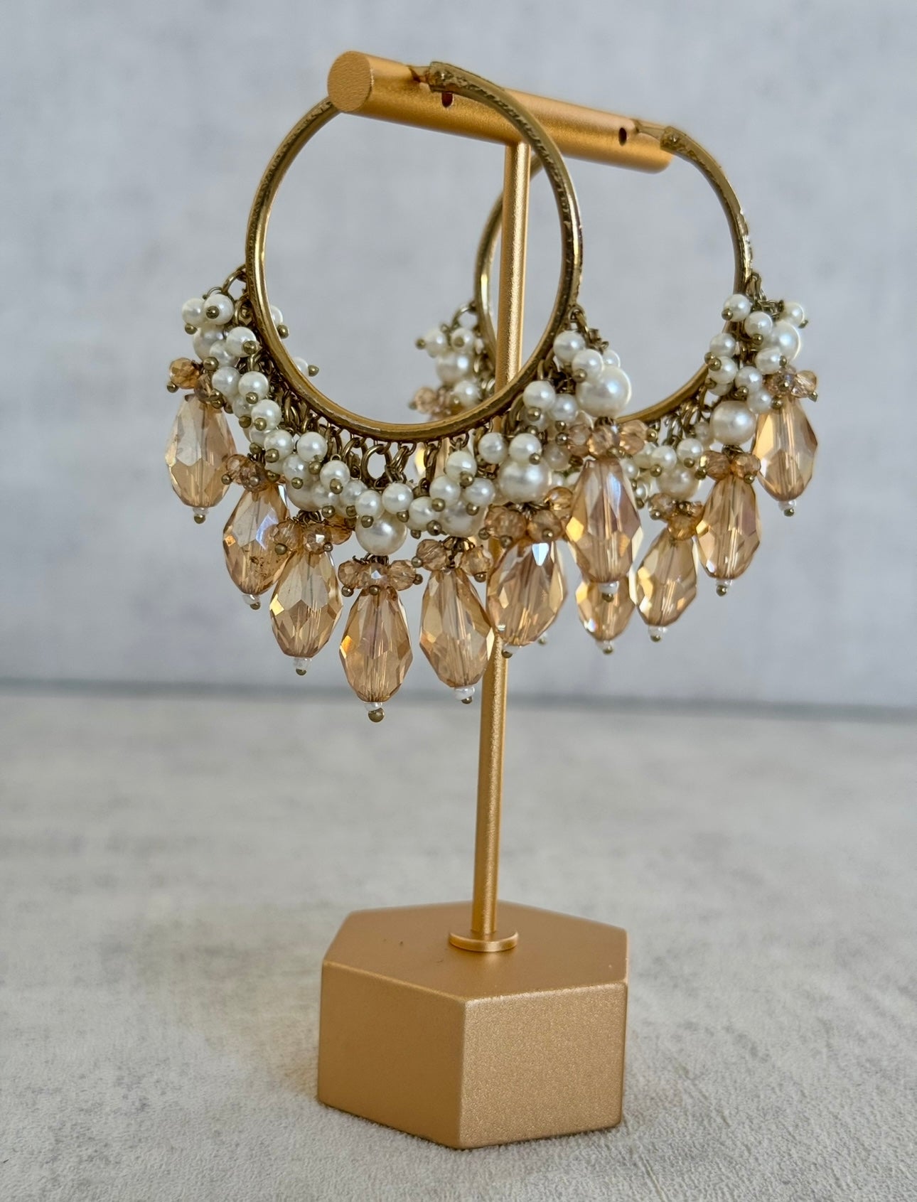 Ayura Designs Jhanak Balis – Champagne Crystal & Pearl Hoops