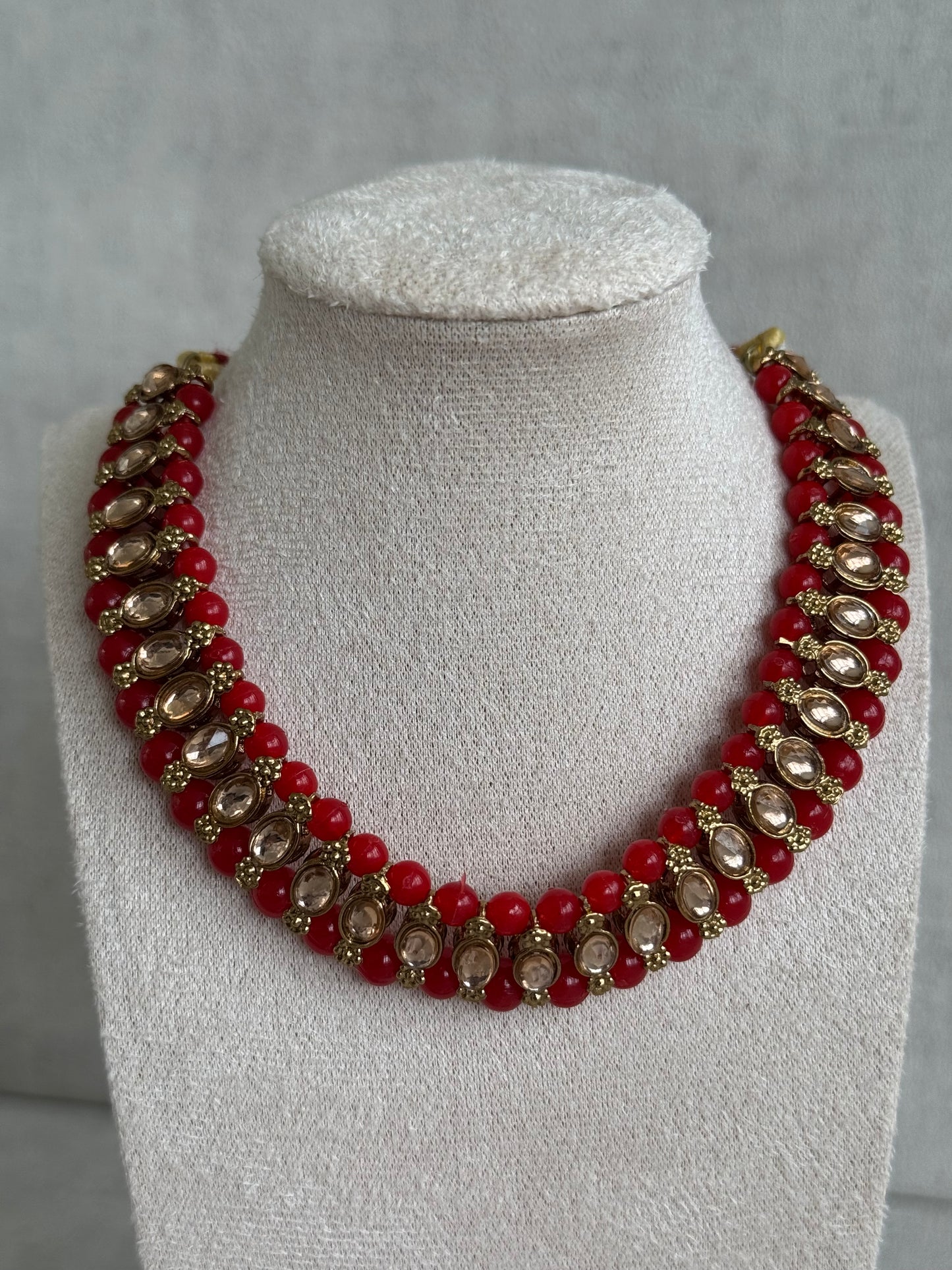 Ayura Designs Hala Set with Tikka & Studs – Orange Beads & Champagne Kundan