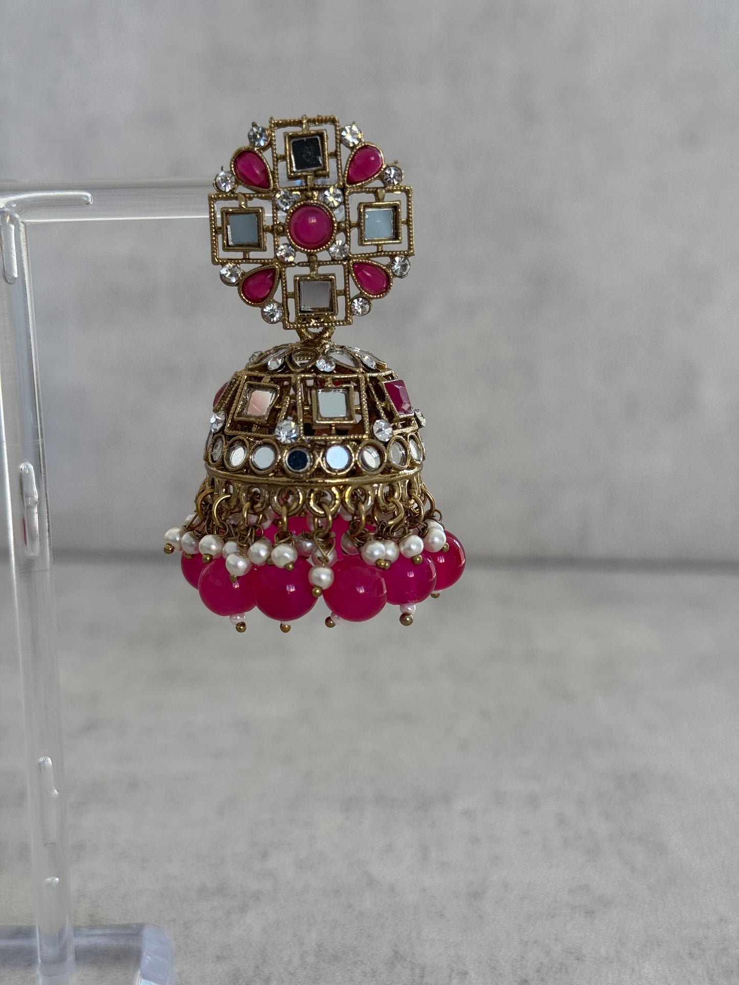 Ayura Designs Heer Tikka Set with Jhumkis – Pink, Mirror & Polki Stonework