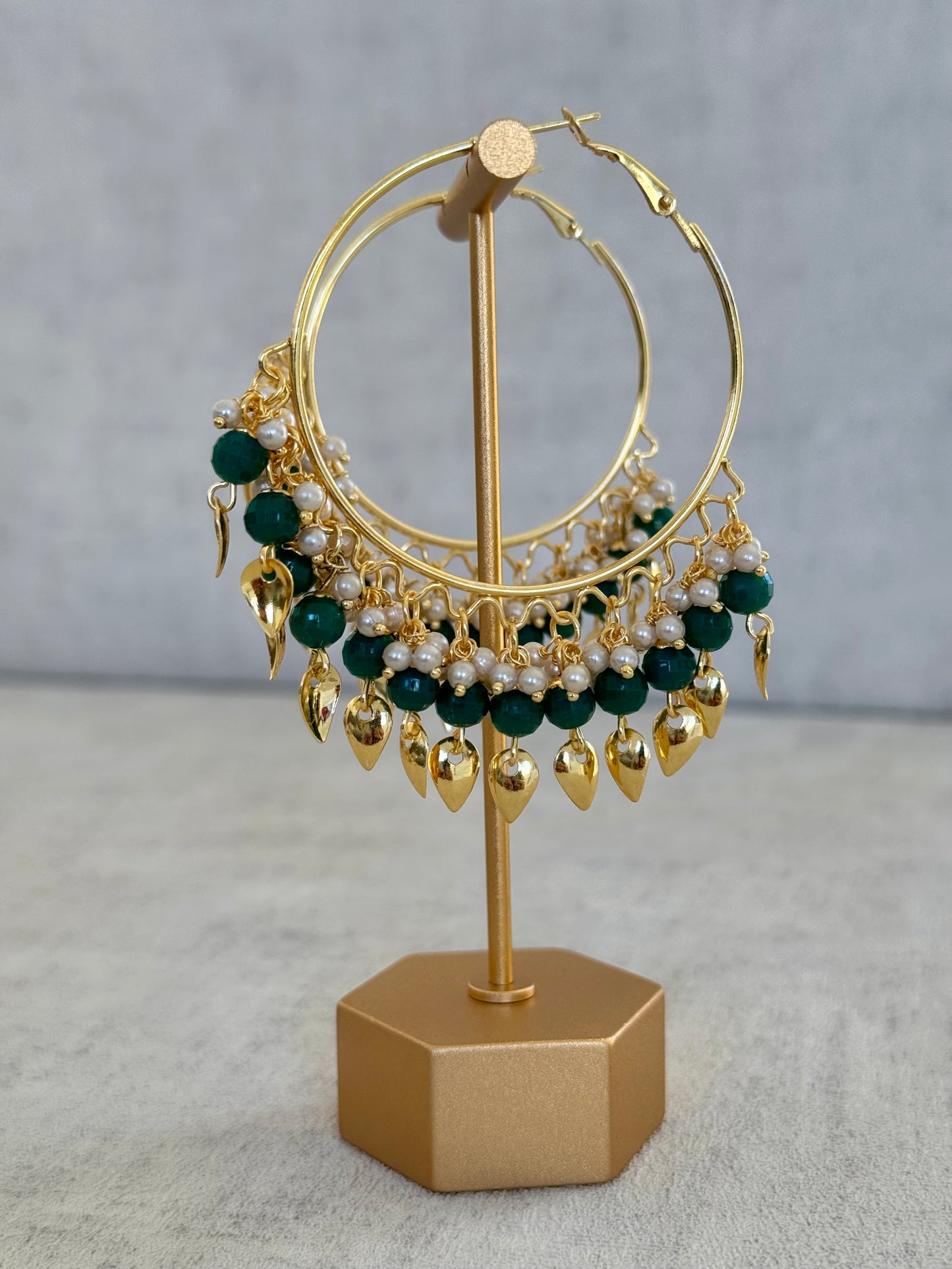 Ayura Designs Riwaaz Bali – Ruby Red Beaded Hoops with Gold Leaf Charms