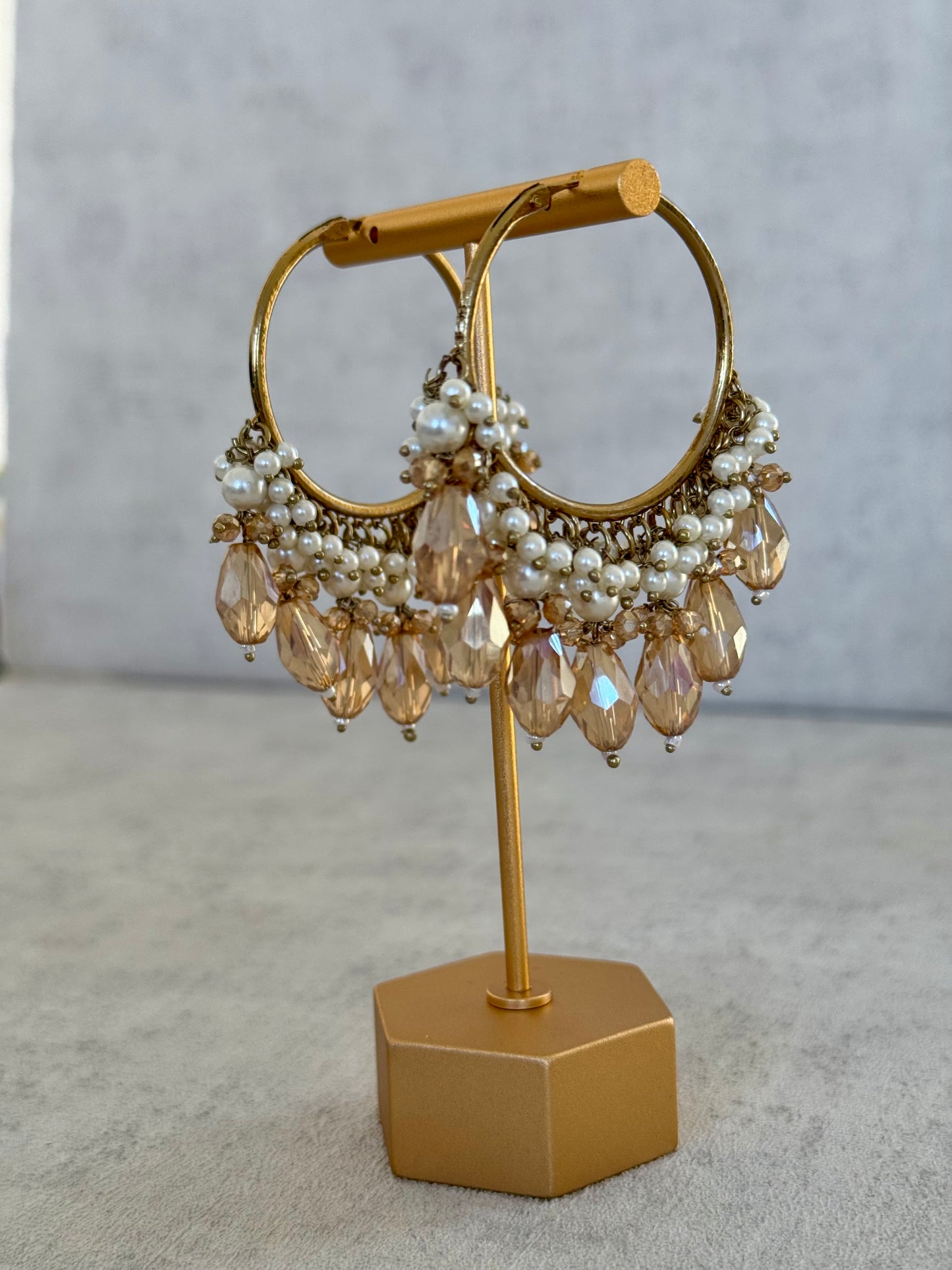 Ayura Designs Jhanak Balis – Champagne Crystal & Pearl Hoops