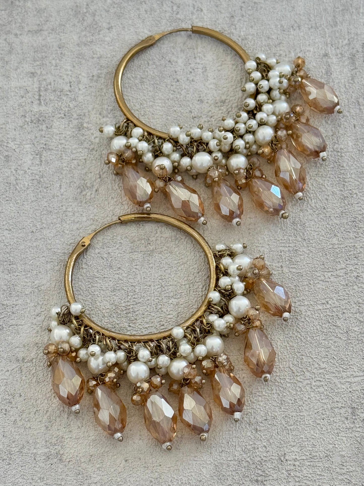 Ayura Designs Jhanak Balis – Champagne Crystal & Pearl Hoops