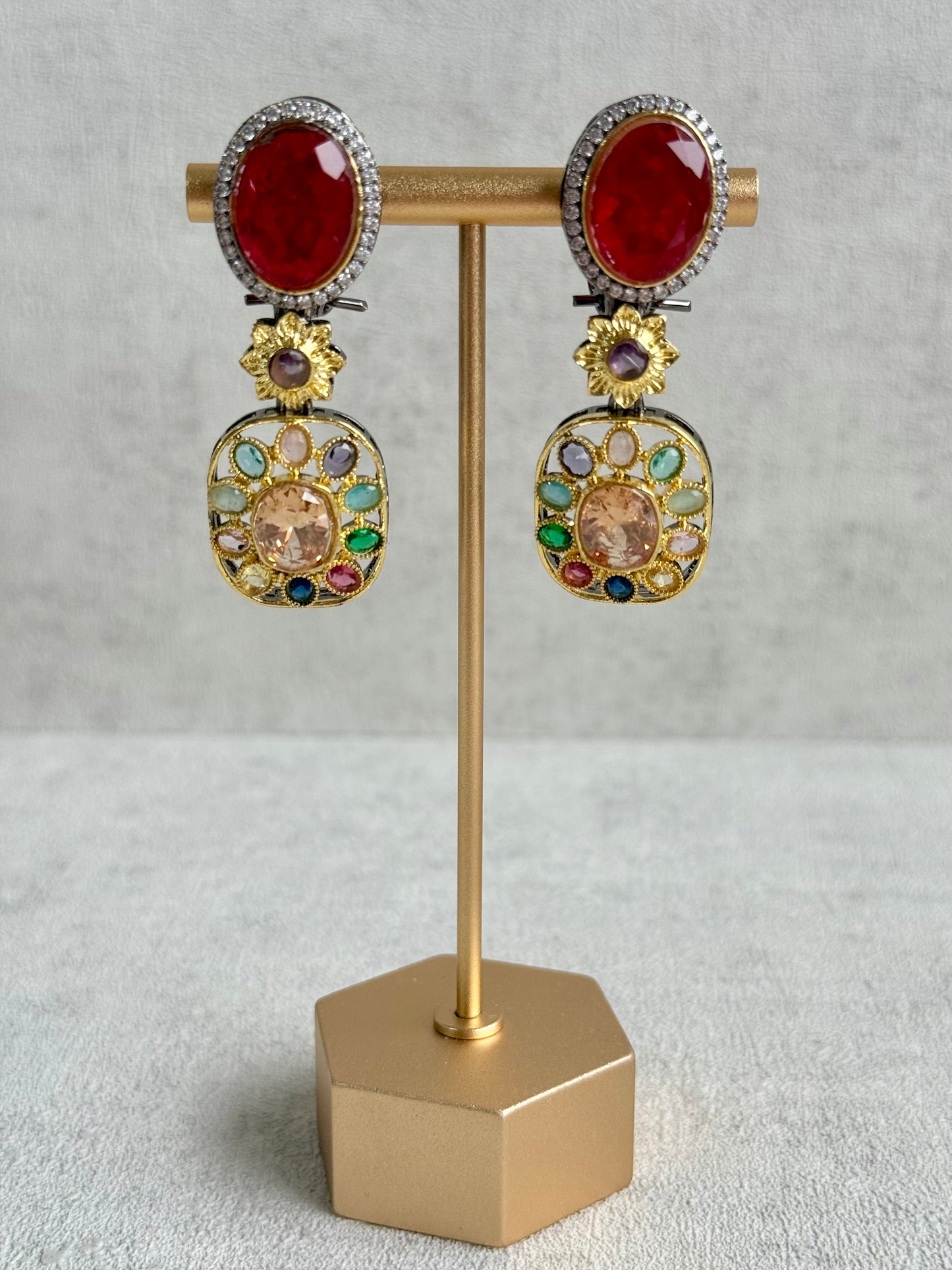 Ayura Designs Verity Choker Set with Earrings – Multicolour Stones, Crystal Accents & Antique Silver Finish