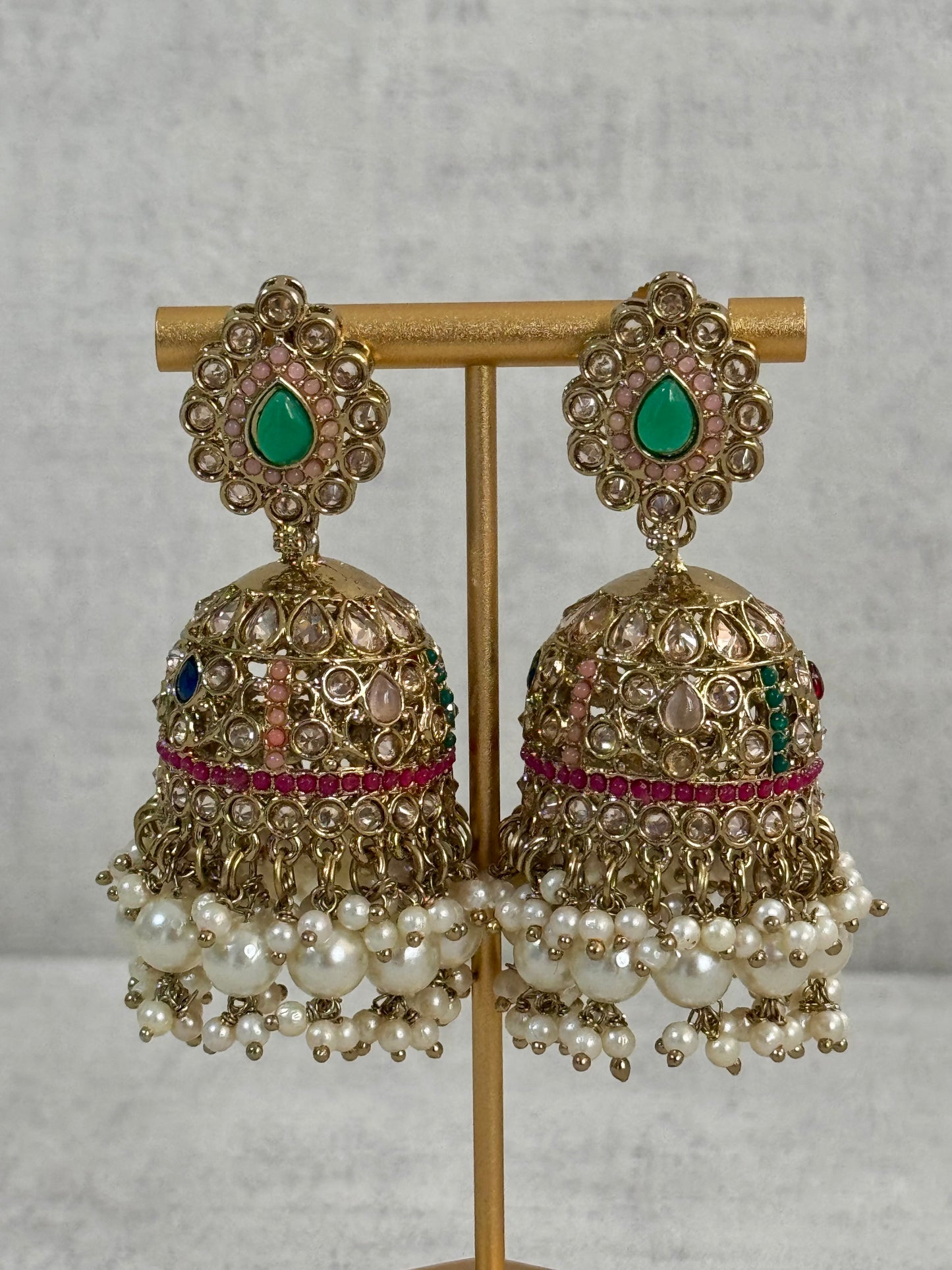 Ayura Designs Rangrez Choker Set with Tikka & Jhumkis – Kundan & Pearl in Multicolor Antique Gold
