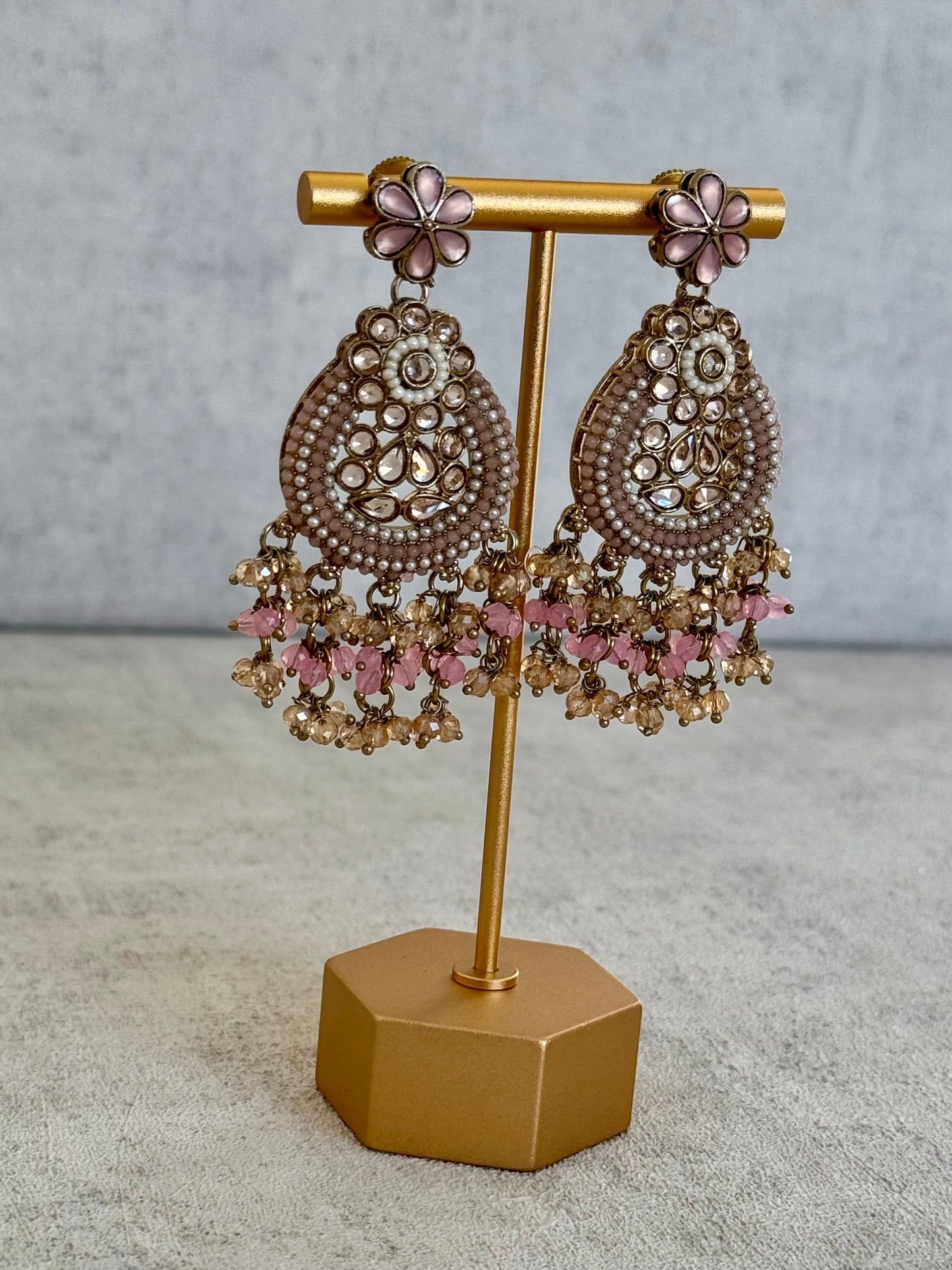 Ayura Designs Geela Earrings – Blush Pink Kundan & Pearl Statement Earrings