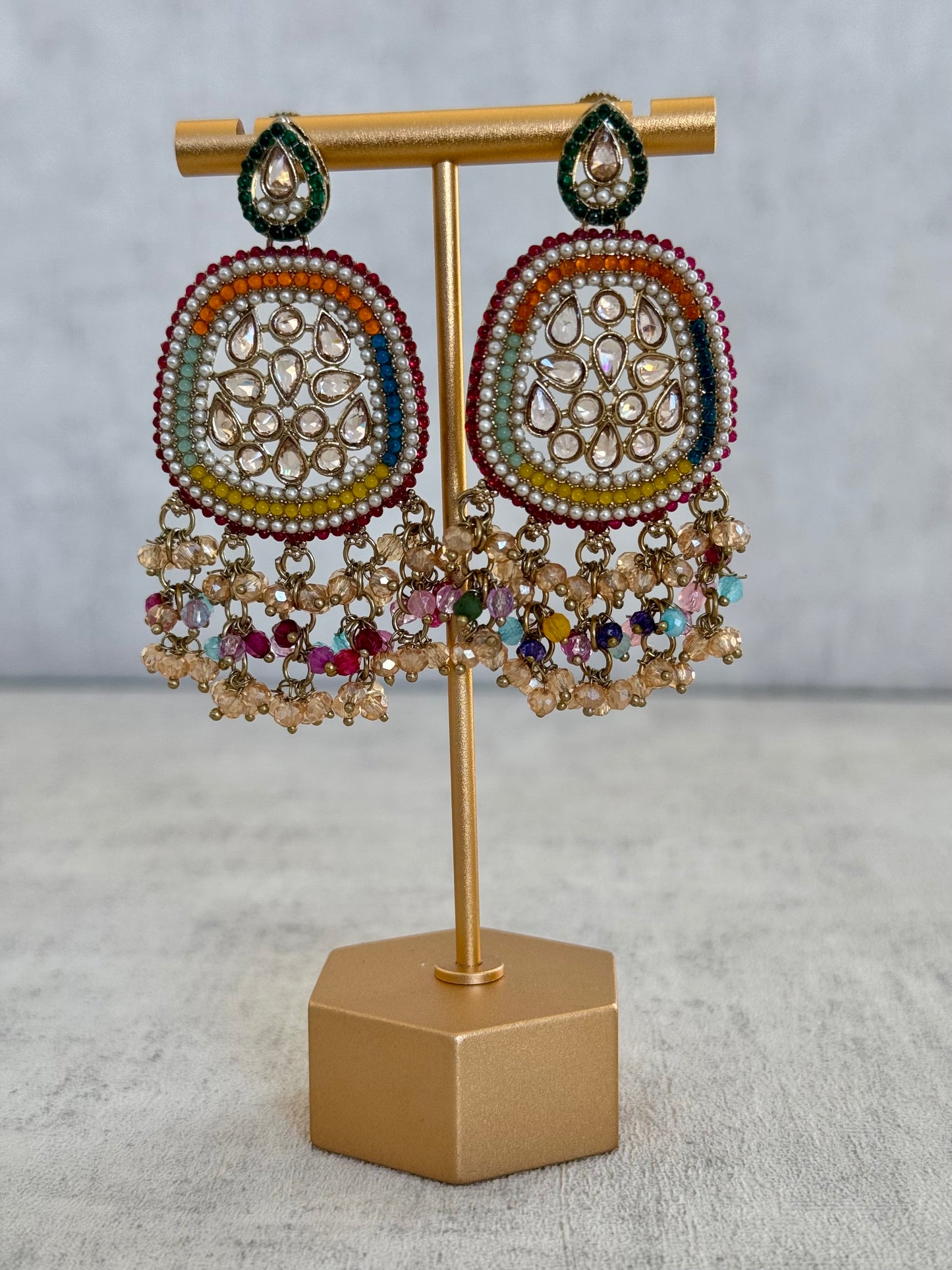 Ayura Designs Geela Earrings – Multicolored Kundan & Pearl Statement Earrings