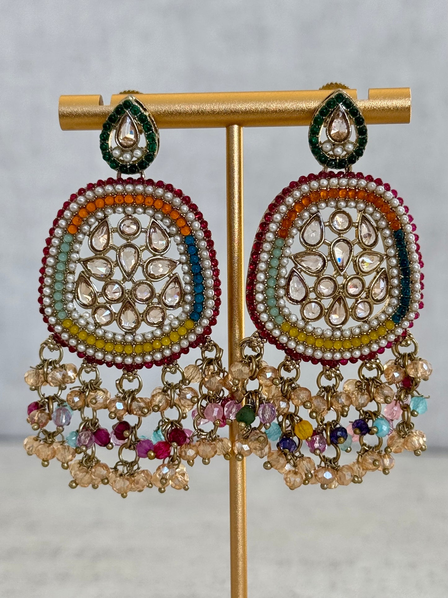 Ayura Designs Geela Earrings – Pearl & Champagne Kundan Statement Earrings