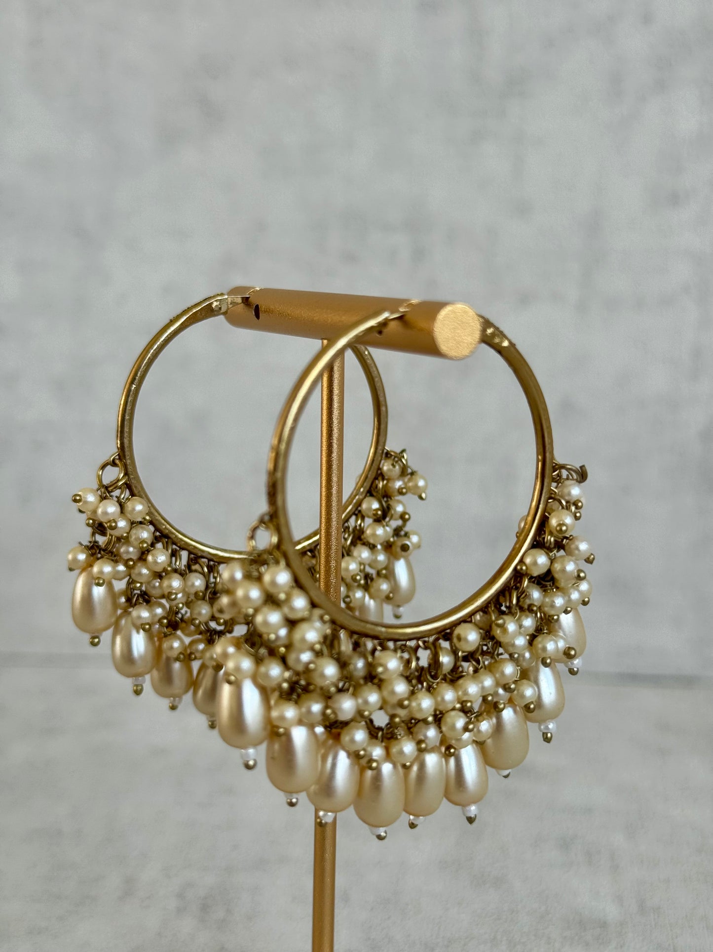 Ayura Designs Jhanak Balis – Champagne Crystal & Pearl Hoops