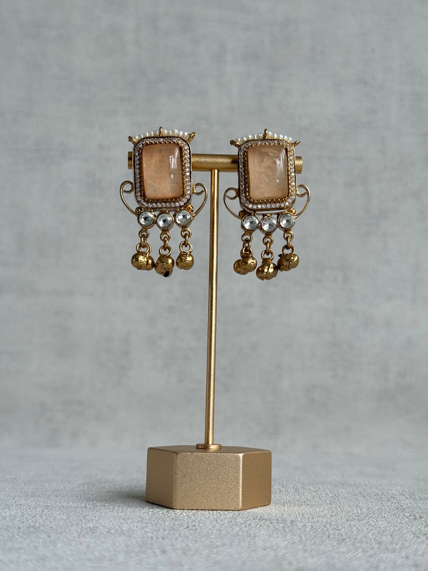 Ayura Designs Aleena Earrings – Champagne Stone Stud Earrings with Pearls & Ghungroo Detailing