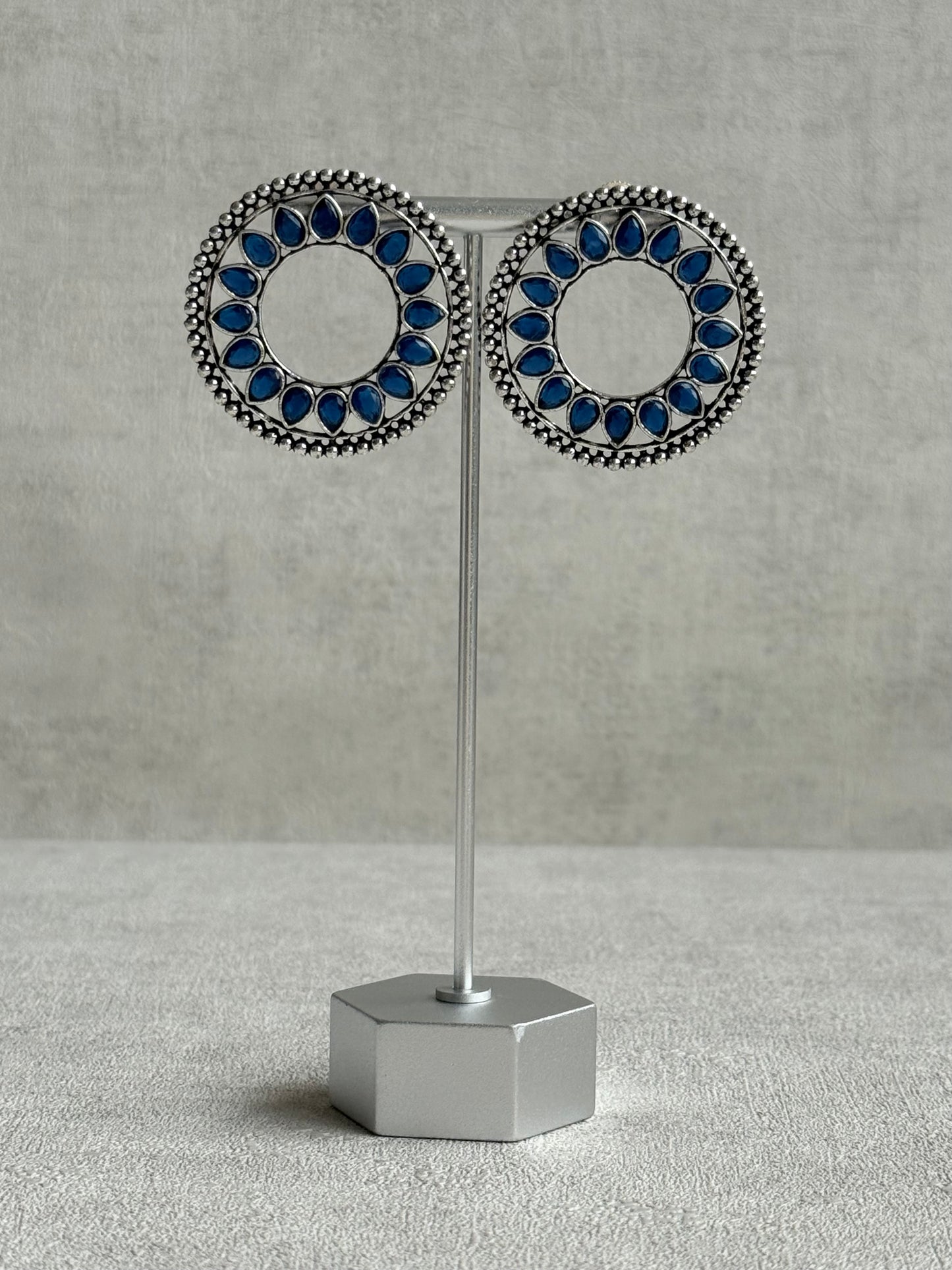 Ayura Designs Kesar Studs – Statement Oxidised Stud Earrings with Ink Blue Stones