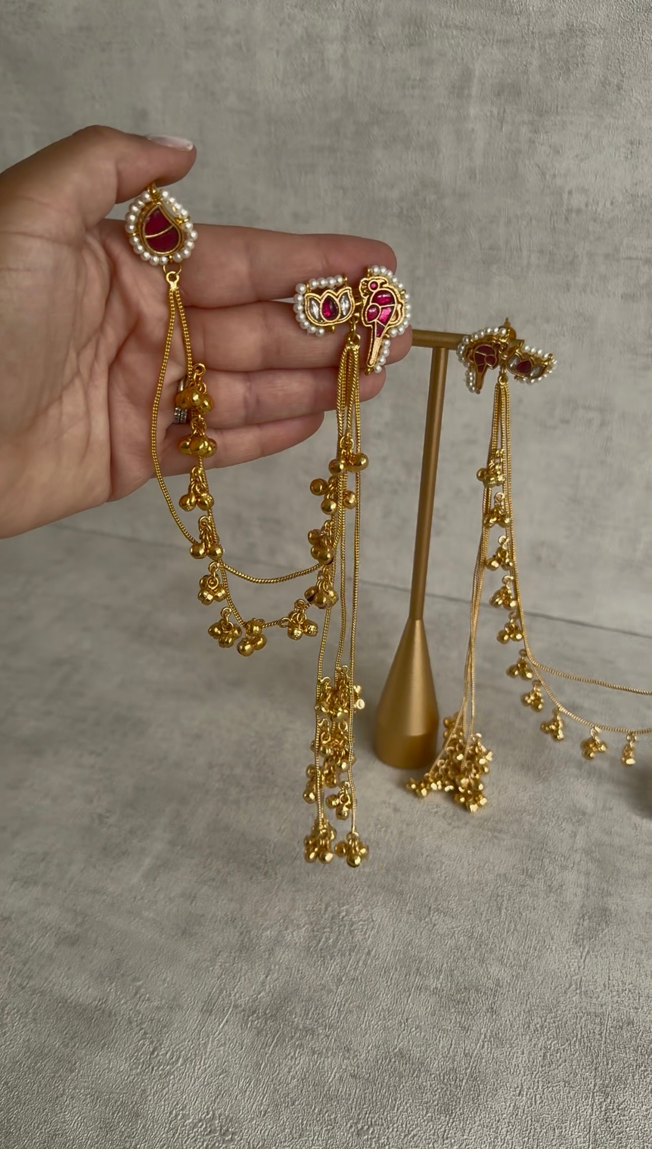 Ayura Designs Aman Earrings with Sahare – Kashmiri-Inspired Meenakari with Bird & Lotus Motifs