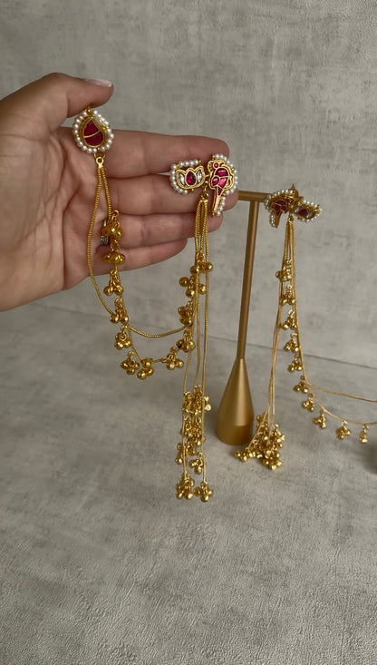 Ayura Designs Aman Earrings with Sahare – Kashmiri-Inspired Meenakari with Bird & Lotus Motifs