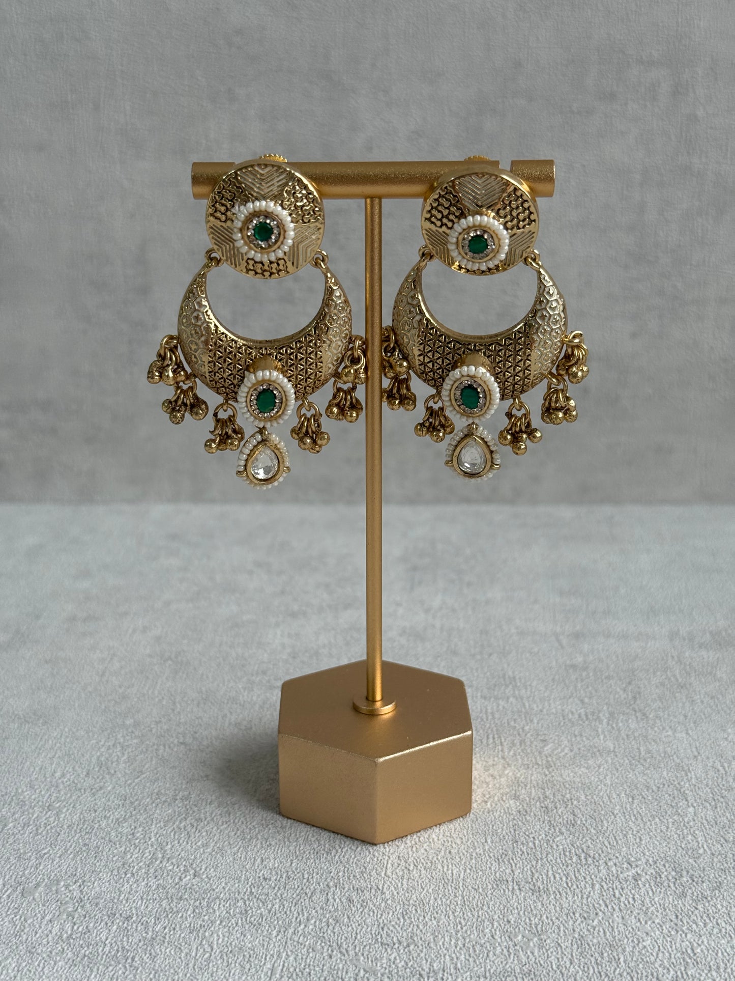 Ayura Designs Purvi Set – Necklace & Earrings with Antique Gold Filigree, Emerald & Pearl Detailing