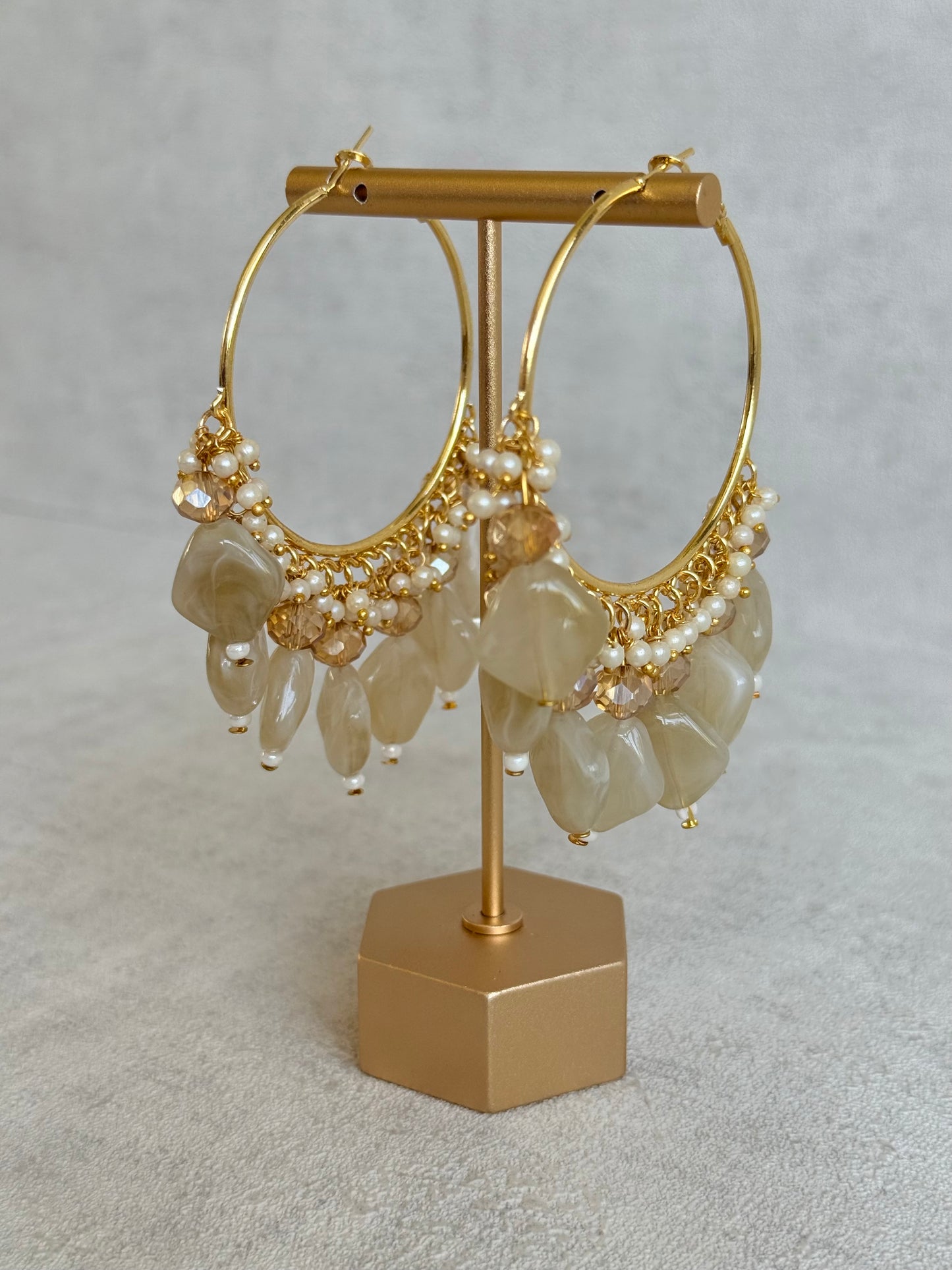 Ayura Designs Heer Balis – Gold Hoops with Cashmere Marble Beads, Pearls & Crystal Detailing