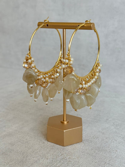 Ayura Designs Heer Balis – Gold Hoops with Cashmere Marble Beads, Pearls & Crystal Detailing