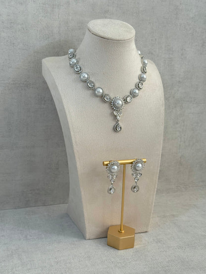 Ayura Designs Tilly Set with Necklace & Earrings – Pearl Centre with Crystal Halo Detailing in Silver Finish