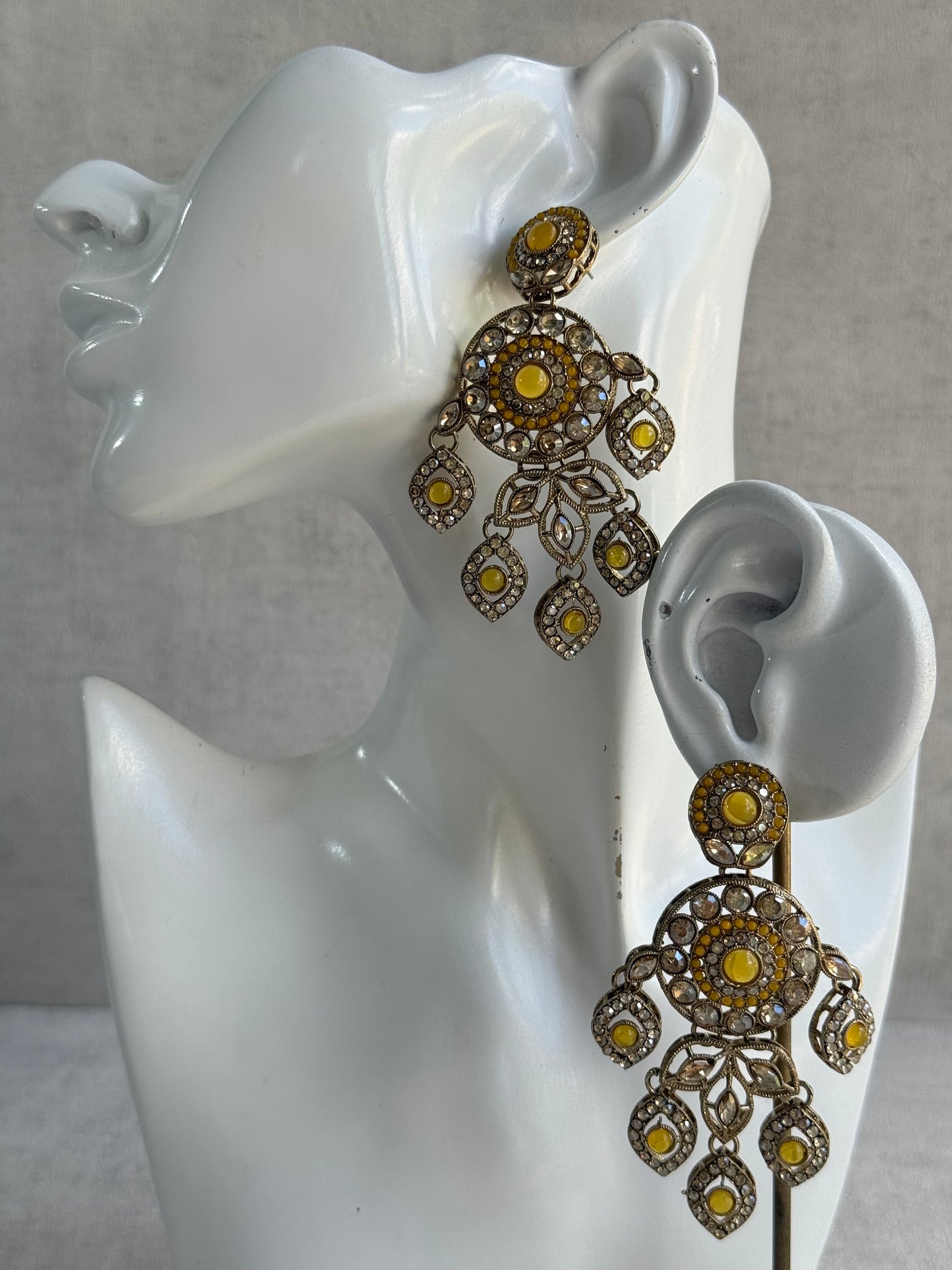 Ayura Designs Vanika Earrings – Marigold & Champagne Crystal Gold Finish