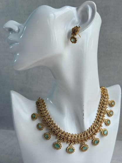 Ayura Designs Elisha Necklace Set with Earrings – Mint Green & Crystal Stone Detailing