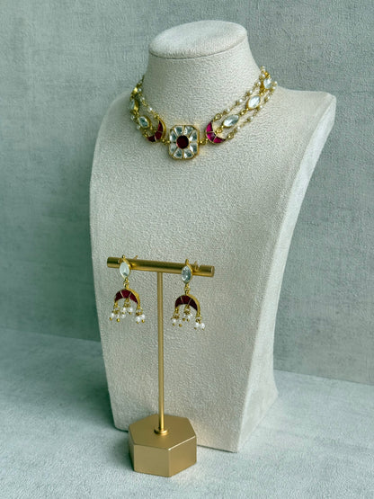 Ayura Designs Mahi Choker Set with Earrings – Meenakari Kundan Hot Pink & Ivory Detailing