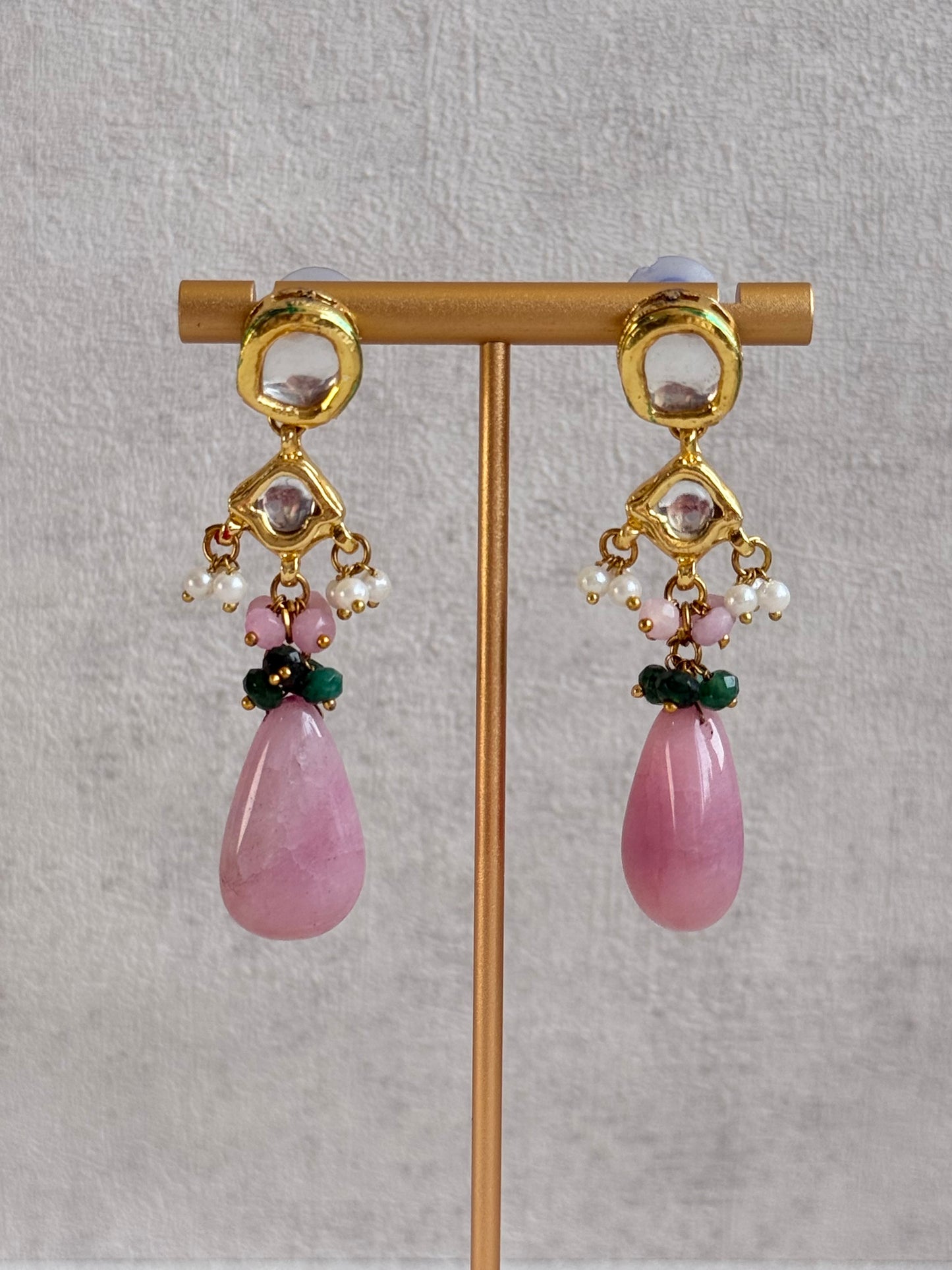 Ayura Designs Rabeeya Kundan Choker Set with Earrings – Blush Pink & Emerald Green Bead Detailing