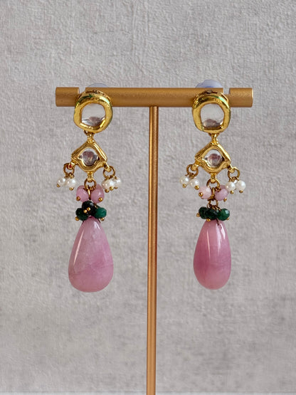 Ayura Designs Rabeeya Kundan Choker Set with Earrings – Blush Pink & Emerald Green Bead Detailing