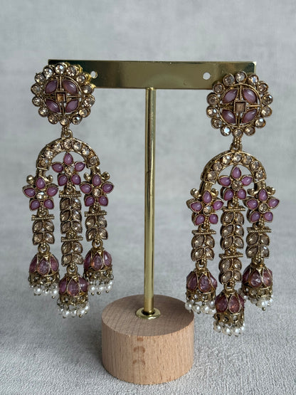 Ayura Designs Soraya Earrings – Lilac Stones, Champagne Crystals, Pearl Detailing & Gold Finish